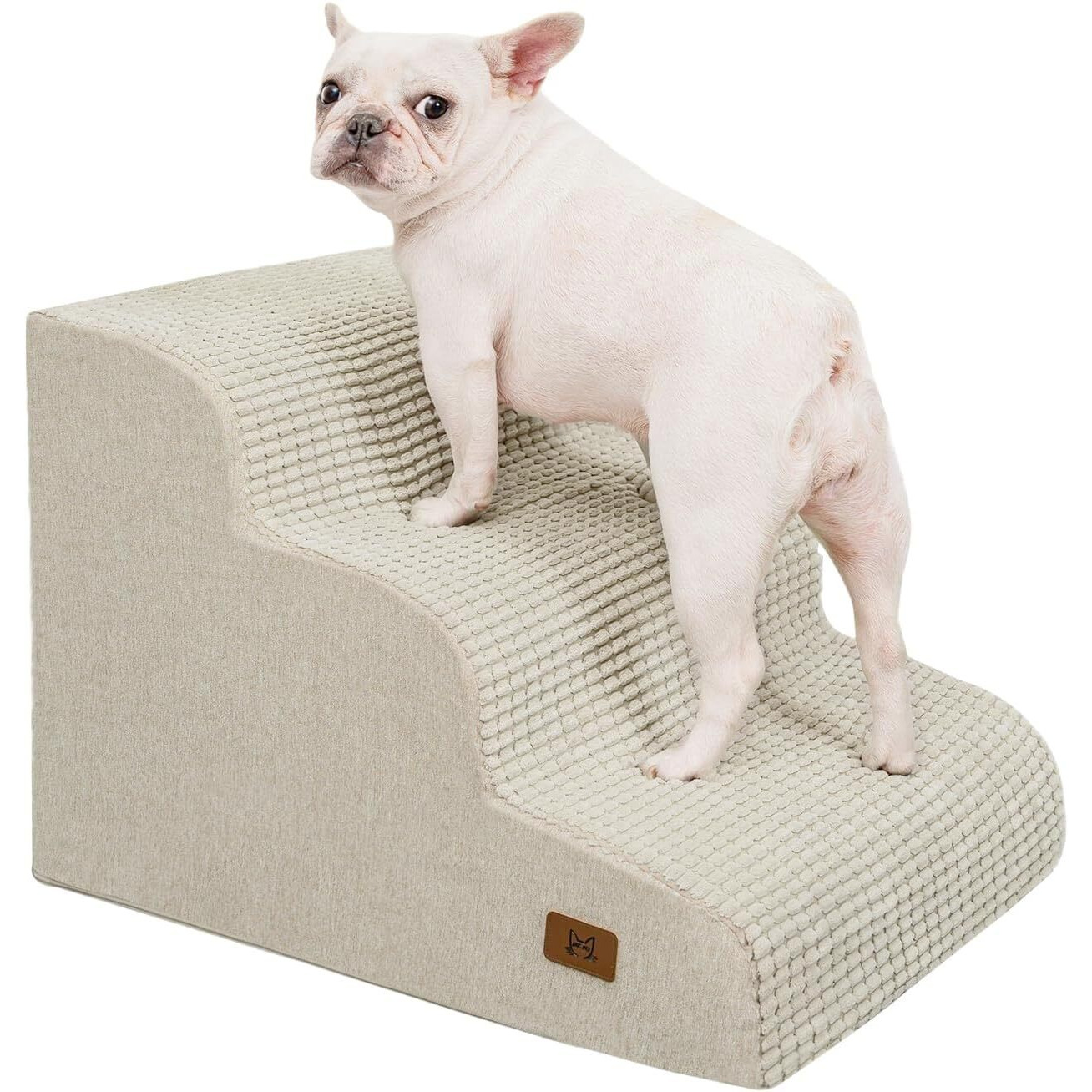 Abcpet Dog Step For Bed  Dog Stair 3-Step 35D Pet Stair 15.7"" H For High Bed Or Sofa Non-Slip Balanced Pet Step Indoor  Beige