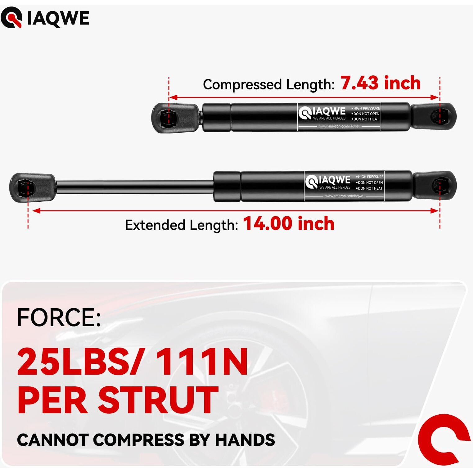 Iaqwe Cs140024 14Inch 25Lb/111N Gas Struts Shocks Springs 14"" Lift Support For Snugtop Are Leer Truck Camper Shell Topper Rear Cap Window Door Pickup Canopy Lid 2Pcs