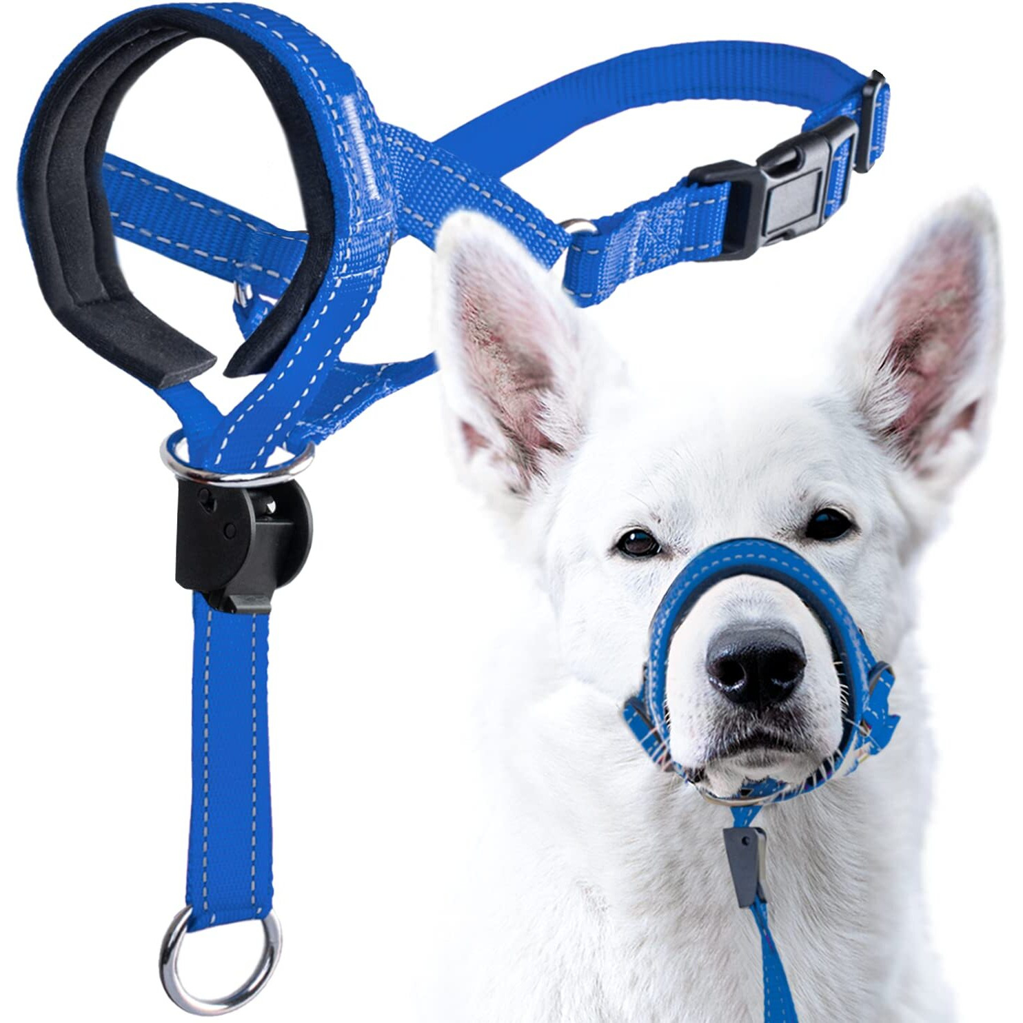 Goodboy Dog Head Halter With Safety Strap - Stops Heavy Pulling On The Leash - Padded Headcollar For Small Medium And Large Dog Sizes - Head Collar Training Guide Included (Size 1  Blue Nylon)