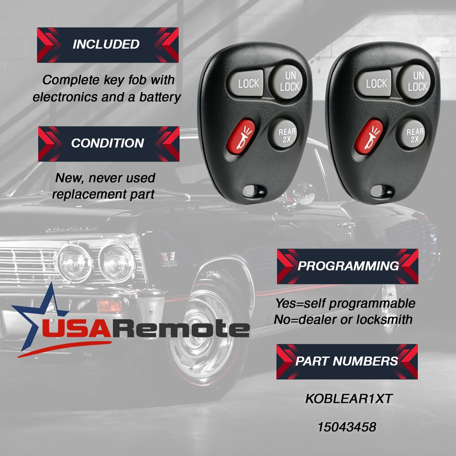 2 Keyless Entry Remote Key Fob - 4 Button (Rear 2X)