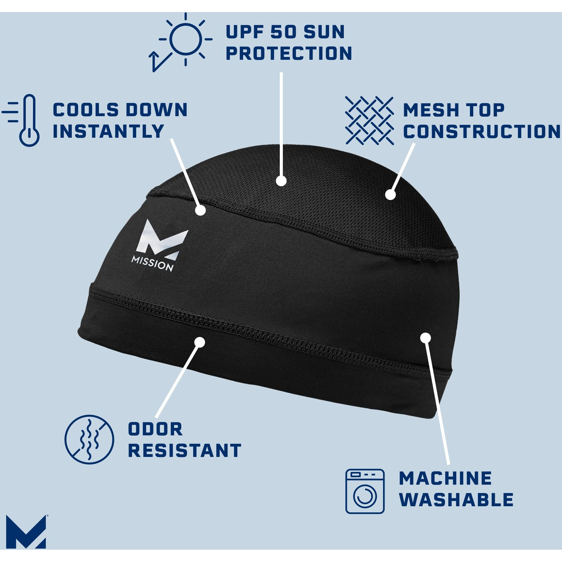 Mission Cooling Helmet Liner  Black - Lightweight & Breathable - Cools Up To 2 Hours - Upf 50 Sun Protection - Machine Washable