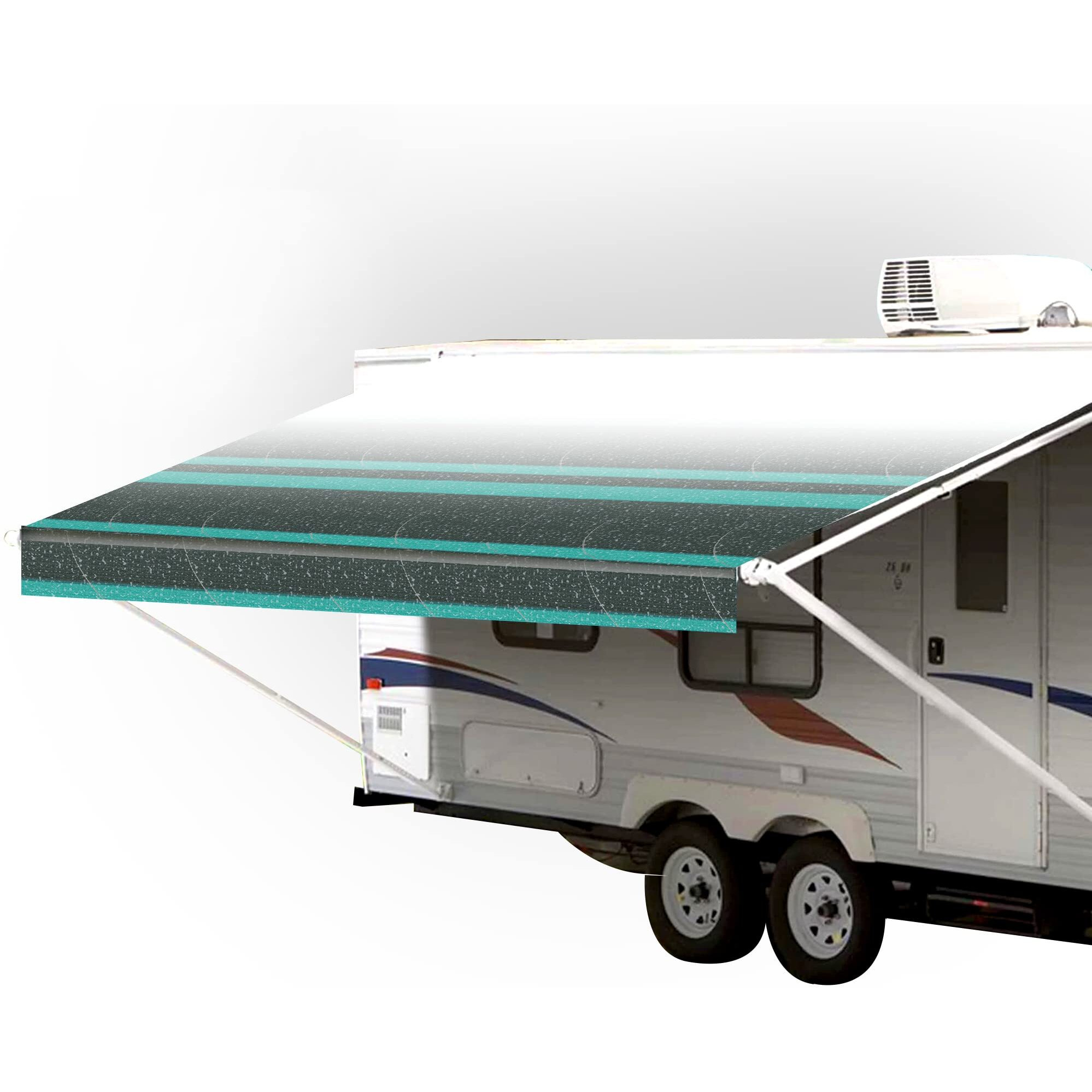 Sunwave Rv Awning Fabric Replacement | Premium Vinyl Canopy | Awning Replacement (15 '  Teal Strip)