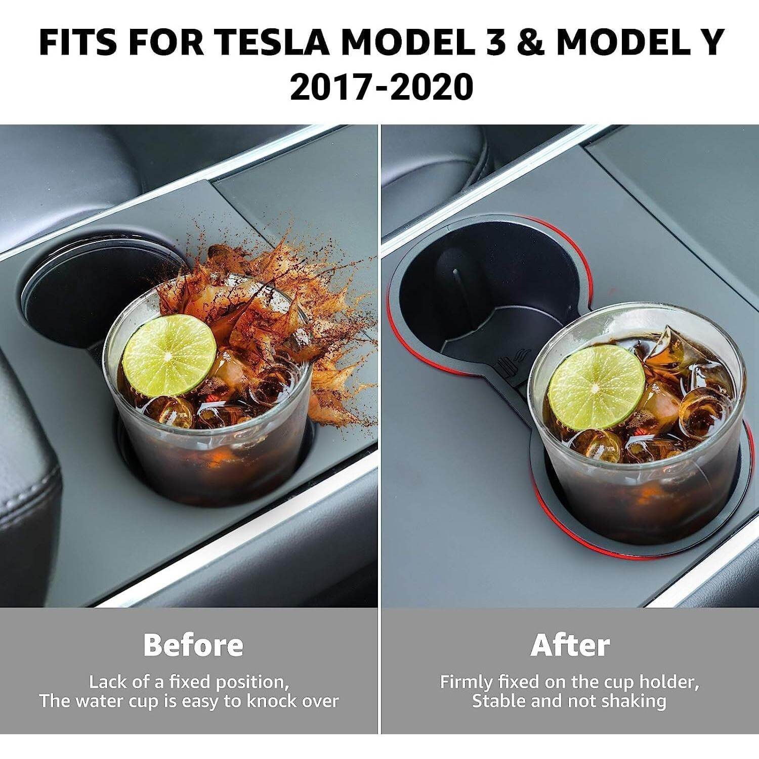 Motrobe Tesla Model Y Tesla Model 3 Center Console Cup Holder Inserts [Seamless Fit For Console] 2017-2020 Model 3 Model Y Not Fit 2021 Model 3