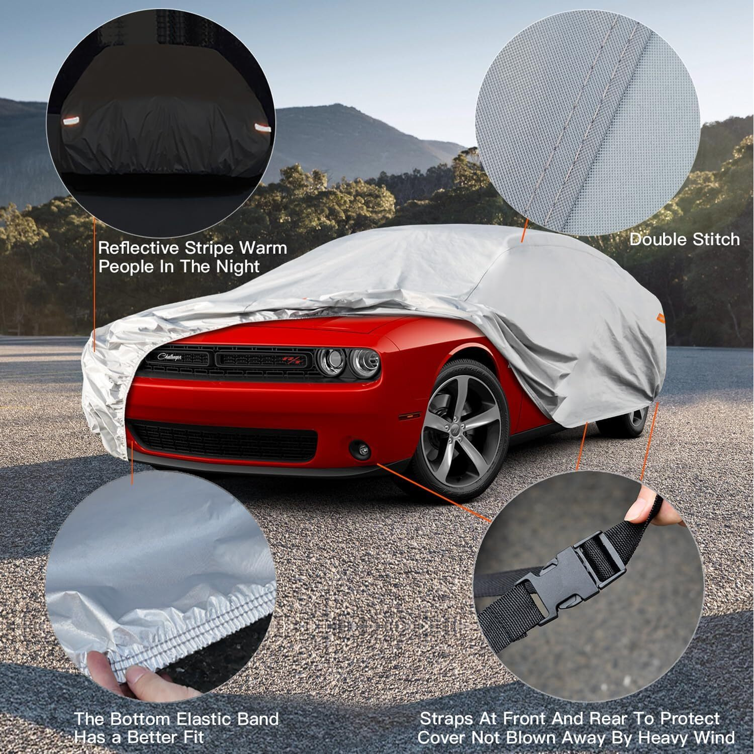 Kayme 6 Layers Car Cover Waterproof All Weather For Automobiles  Outdoor Full Cover Universal Fit For Dodge Challenger Hellcat Demon  Porsche Panamera Taycan  Rain Uv Protection.(194-208 Inch)