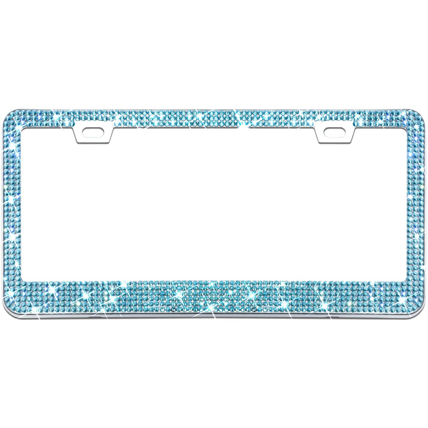 Bling License Plate Frame For Women  1Pcs Sparkly License Plate Frames| Over 1200 Pcs 14 Facets Bedazzled Clear Glass Diamond Rhinestone Crystals W/Free Glitter Diamond Box (Blue)