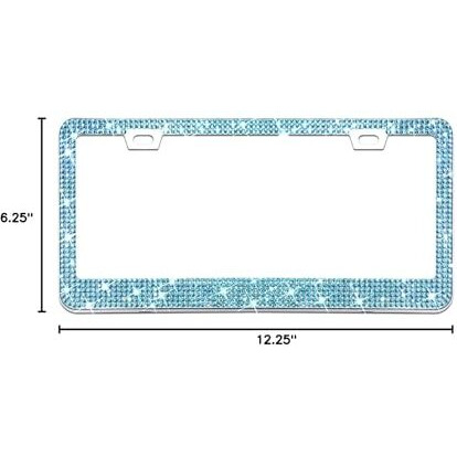 Bling License Plate Frame For Women  1Pcs Sparkly License Plate Frames| Over 1200 Pcs 14 Facets Bedazzled Clear Glass Diamond Rhinestone Crystals W/Free Glitter Diamond Box (Blue)