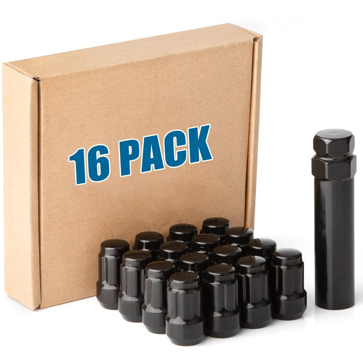 Jiiinmiiin 16Pcs M10X1.25 Atv Lug Nuts  Closed End 6 Spline 10X1.25 Lugnuts  60 Degree Cone/Acorn Seat With 1 Socket Key  Black