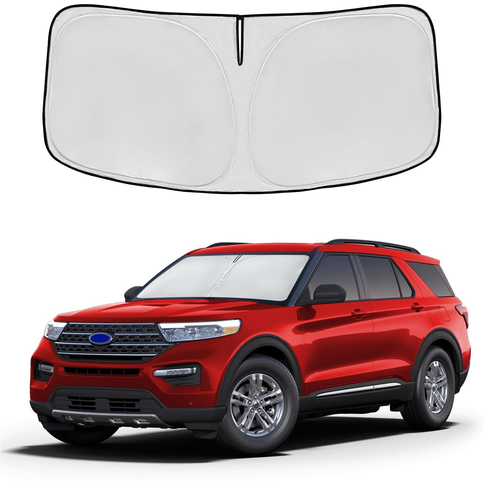 Windshield Sun Shade For Ford Explorer 2020-2025 Double Layer 240T Front Window Shade Custom Fit Explorer Suv St Xlt  Limited  Platinum Sun Visor Foldable Shade Blocks Uv Rays