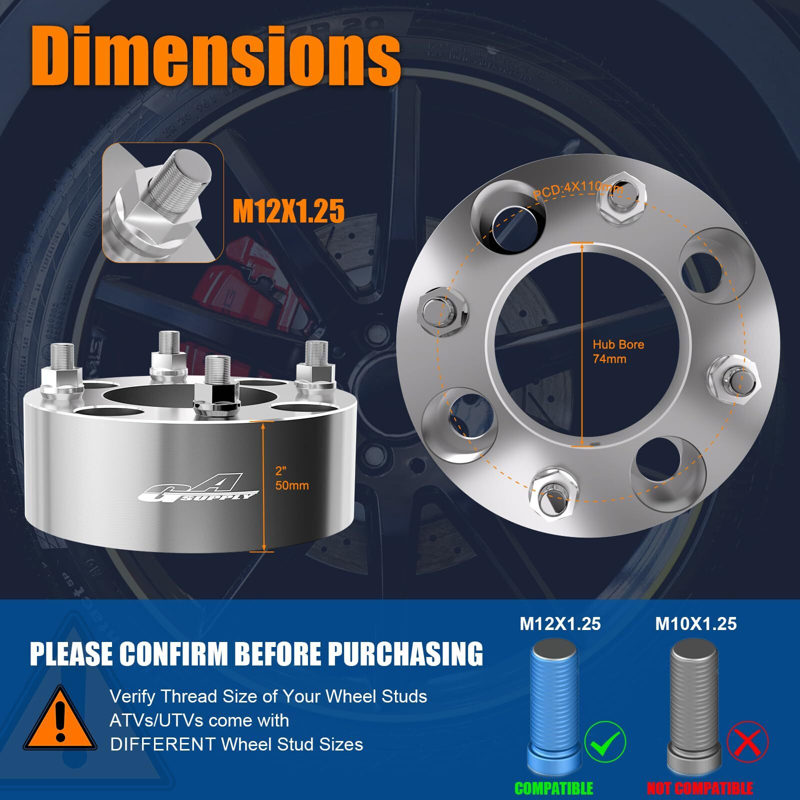 Gasupply Atv Wheel Spacers 4X110  Compatible With Cfmoto  Segway  Yamaha  2"" 50Mm Wheel Spacer Adapters 74Mm Hub Bore With 121.25 Studs  2 Pack