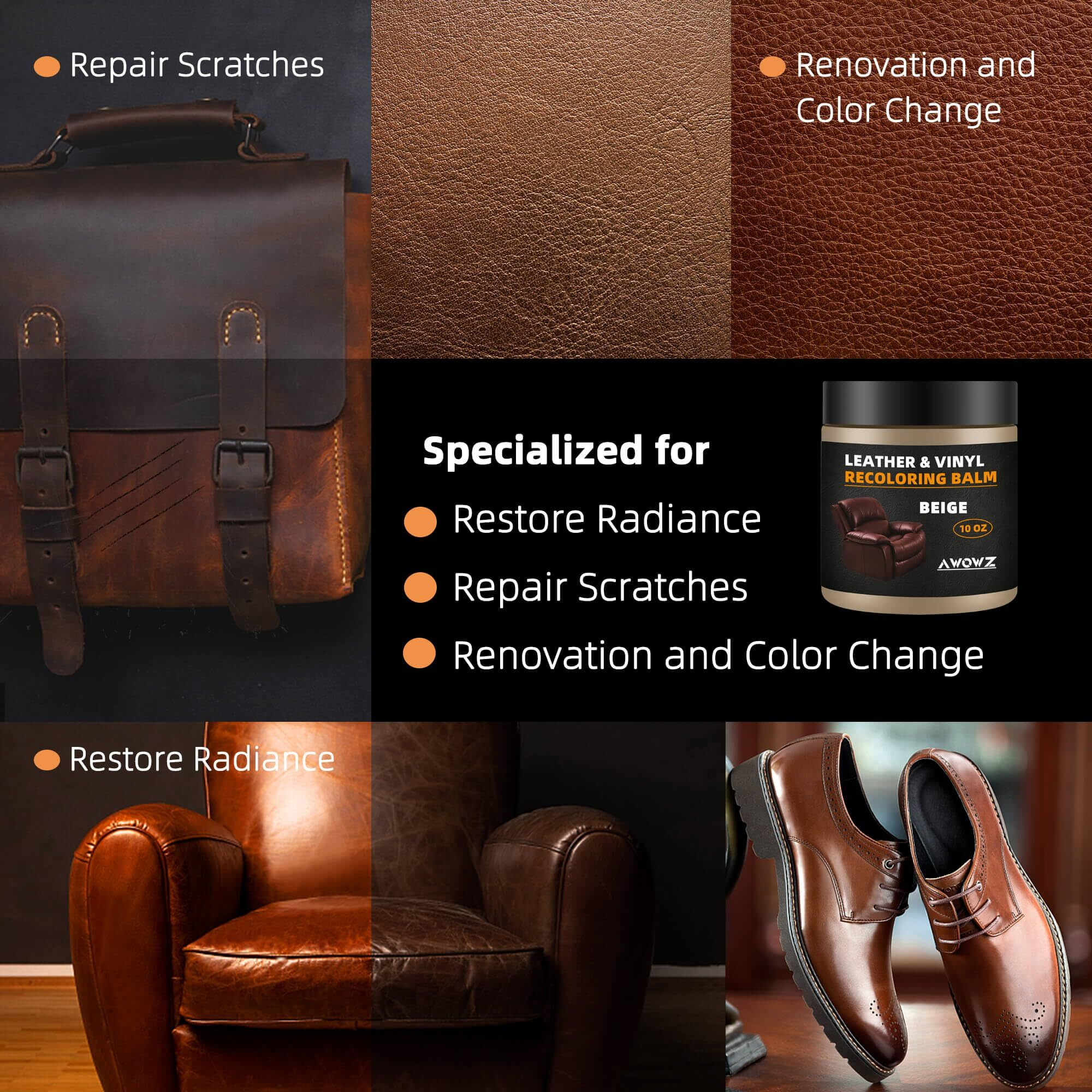Awowz Leather Recoloring Balm  Leather Couch Repair Kit  Leather Restorer For Couches  Leather Scratch Repair  Leather Recoloring Balm For Faded & Scratched Leather Couches (Beige)