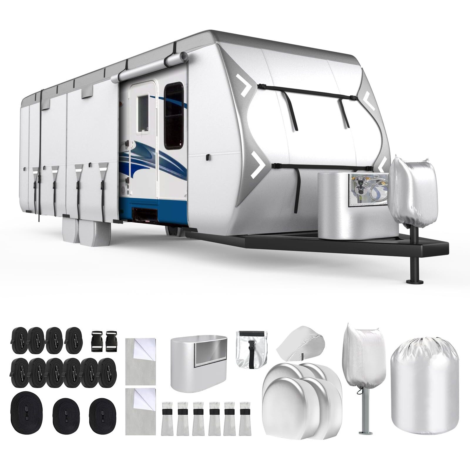 Mofeez Oxford Fabric Travel Trailer Rv Cover  420D Oxford Camper Cover 22-24 Ft Travel Trailer Tearproof Waterproof Windproof Travel Trailer Cover With Tire Covers  Jack Cover And Propane Tank Cover