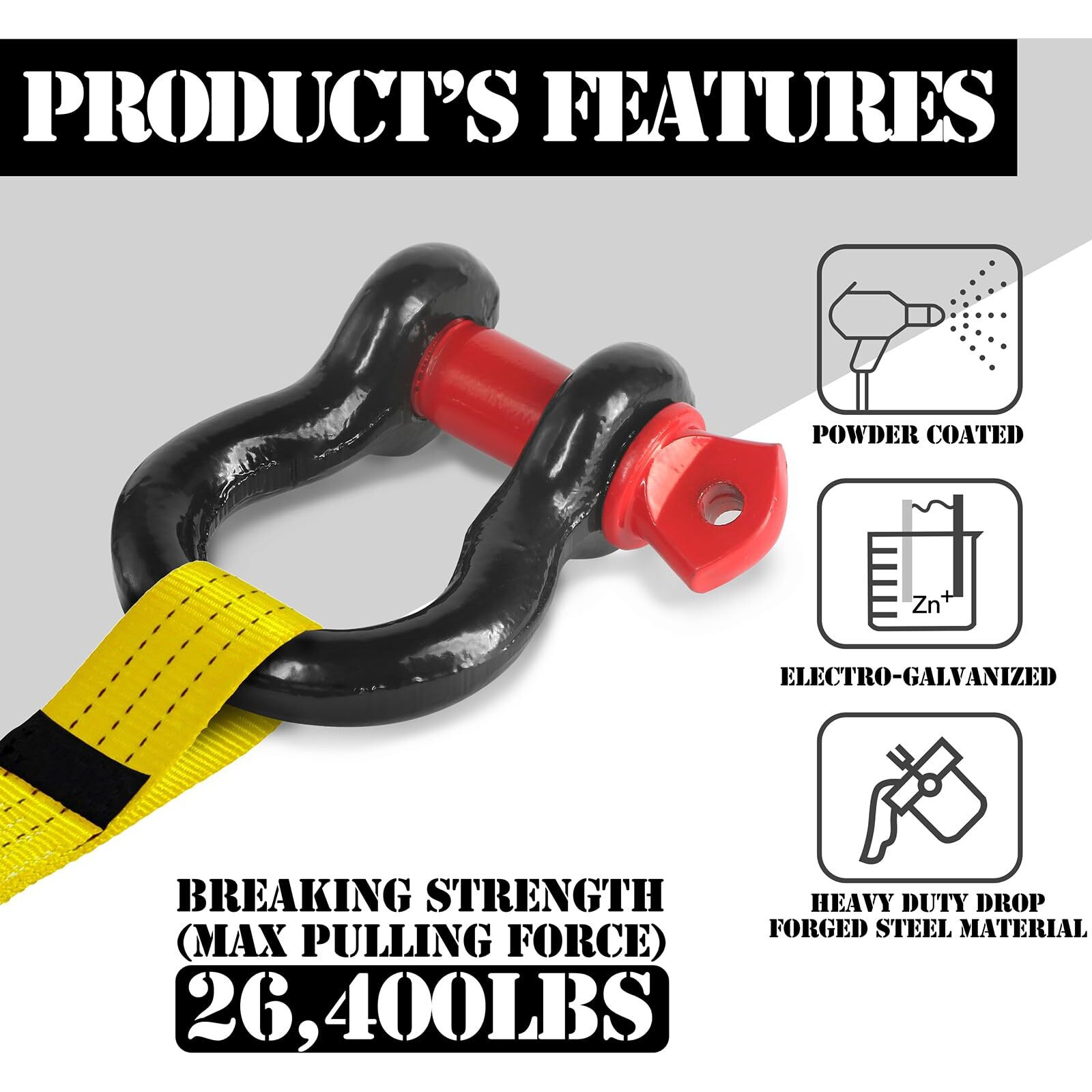 Jamiikury 2 Pcs Shackles 1/2"" D Ring Shackle 12 Ton (26 455 Lbs) Maximum Break Strength With 5/8"" Pin For Tow Strap Winch Off Road Vehicle Recovery