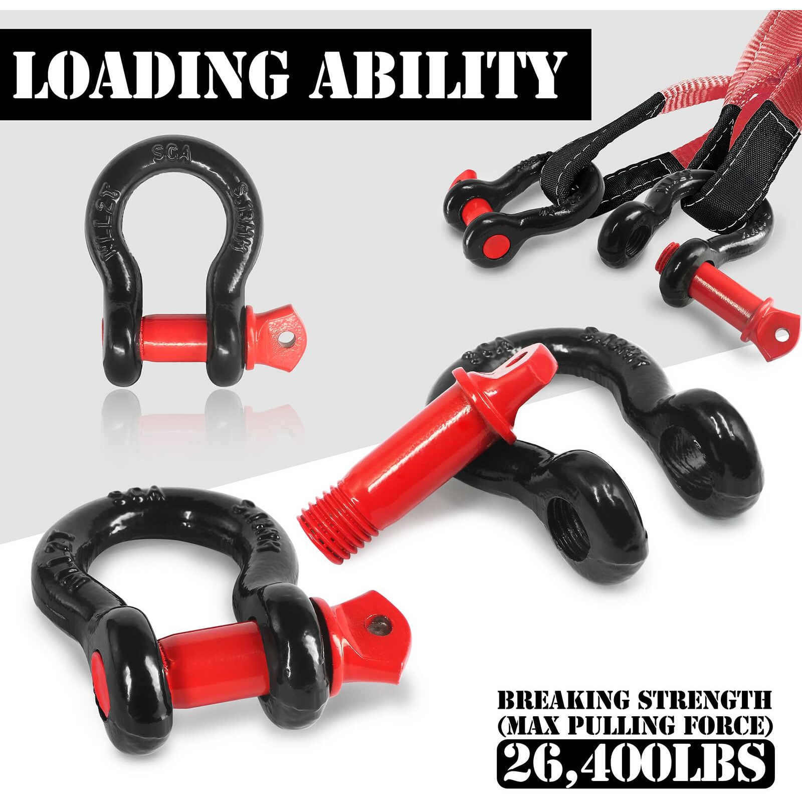 Jamiikury 2 Pcs Shackles 1/2"" D Ring Shackle 12 Ton (26 455 Lbs) Maximum Break Strength With 5/8"" Pin For Tow Strap Winch Off Road Vehicle Recovery