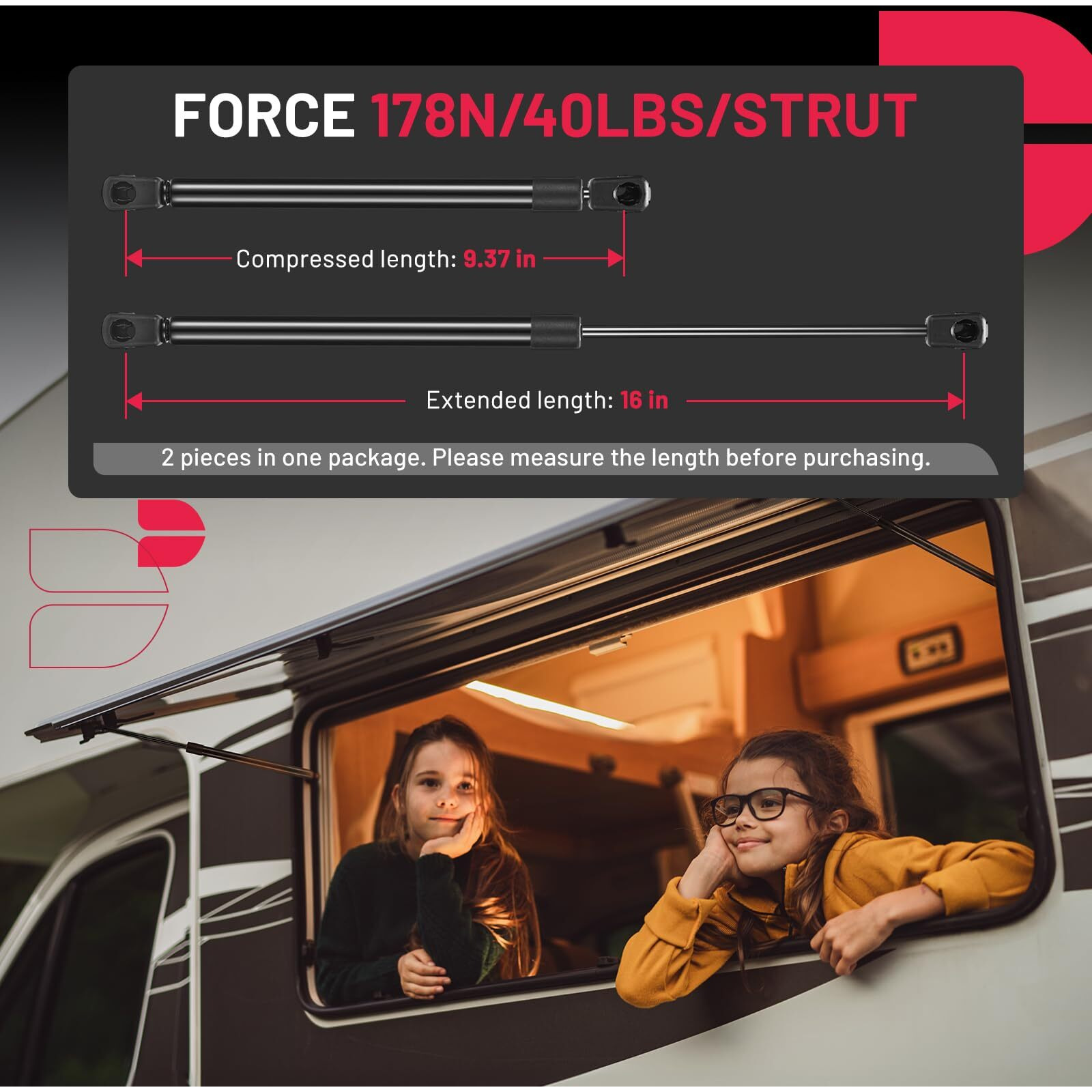 Bdfhyk C16-19568 16 Inch 40Lbs/(178N Gas Strut Shock Lift Support For Are Leer Camper Shell Topper Rear Window  Truck Bed Cover  Cabinet Lid Door  Trap Door  Outdoor Bench  Shed Window  Set Of 2