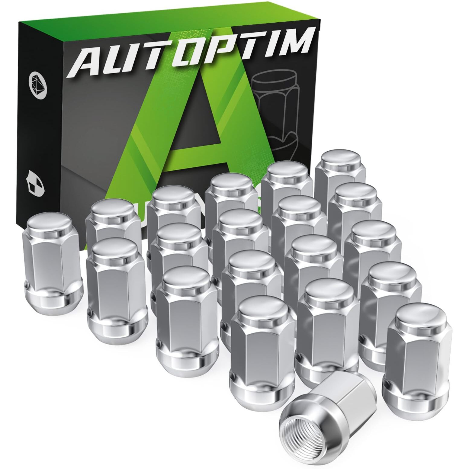 Autoptim 1/2-20 Lug Nuts - Replacement For 1987-2018 Jeep Wrangler Jk  2002-2012 Liberty  1993-2010 Grand Cherokee  Ford Explorer Edge Mustang Aftermarket Wheel  Chrome Closed End Tire Nuts 20Pcs