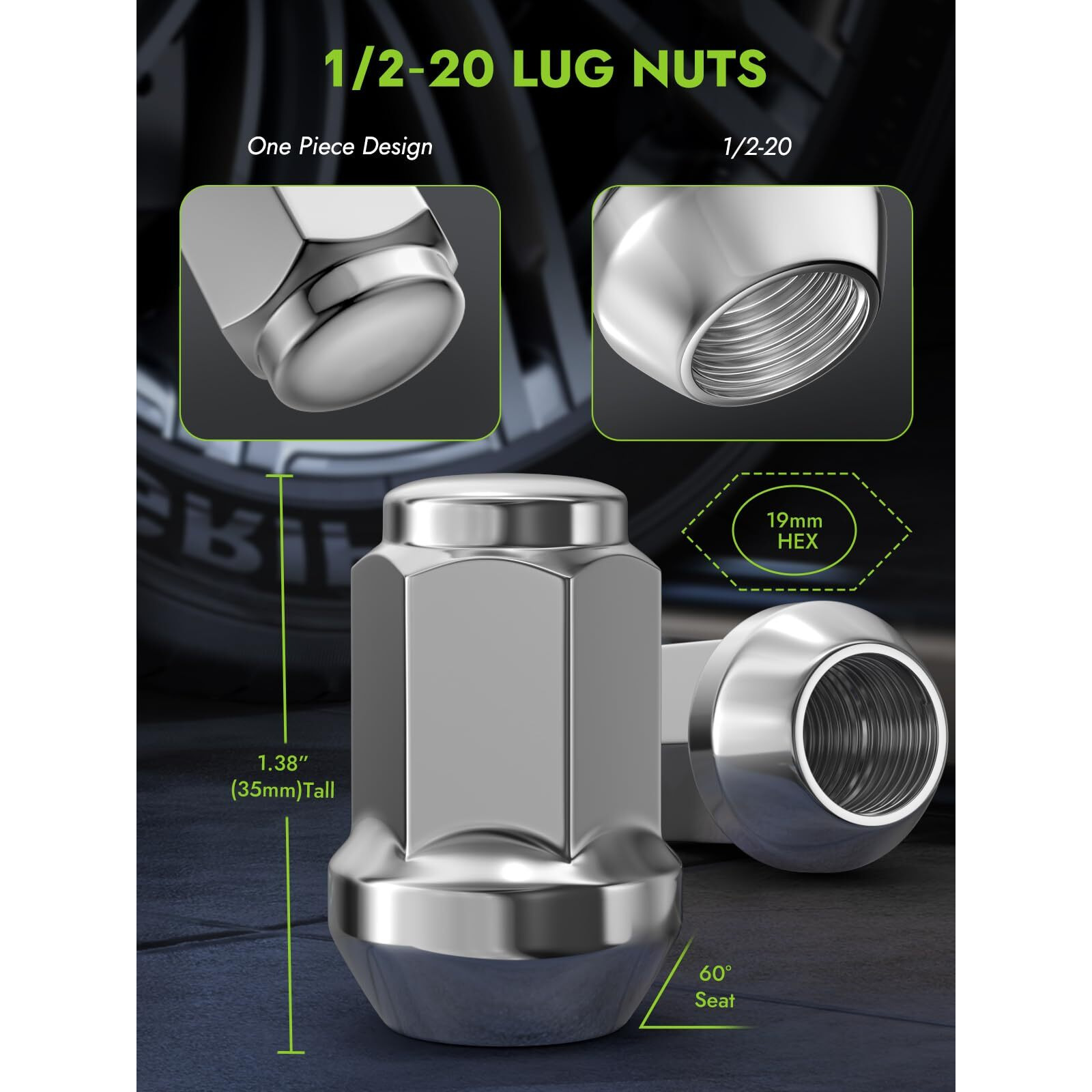 Autoptim 1/2-20 Lug Nuts - Replacement For 1987-2018 Jeep Wrangler Jk  2002-2012 Liberty  1993-2010 Grand Cherokee  Ford Explorer Edge Mustang Aftermarket Wheel  Chrome Closed End Tire Nuts 20Pcs