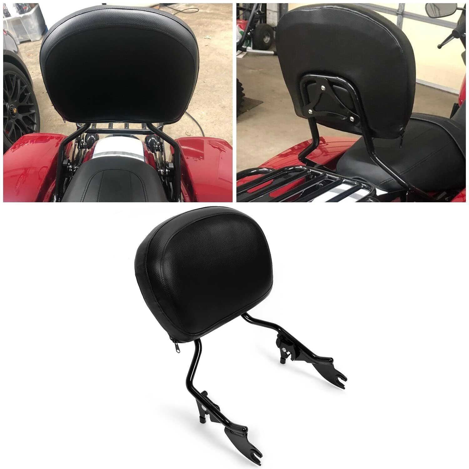 Kuafu Adjustable Backrest Sissy Bar With Leather Pad Detachable Compatible With 2009-2024 Harley Davidson Touring Road King Street Glide Electra Glide Road Glide Ultra Limited Black
