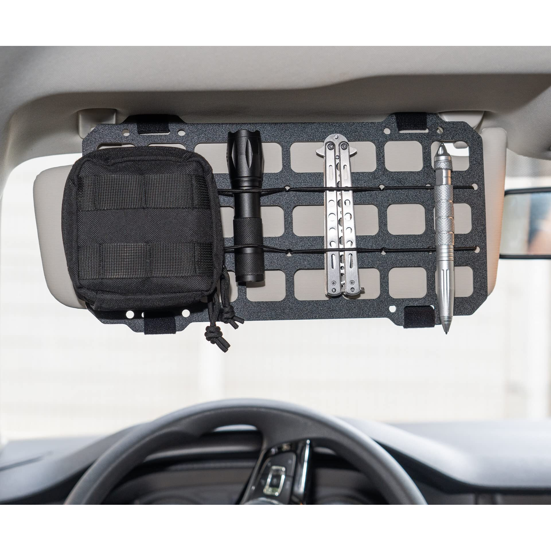 Tacnex Vehicle Rigid Molle Panel For Car Visor Organizer Edc Pouch Tool Holster Bag Holder Tactical Gear Rack Truck Equipment Mount Plate Modular Storage Shelf Auto Interior Accessories