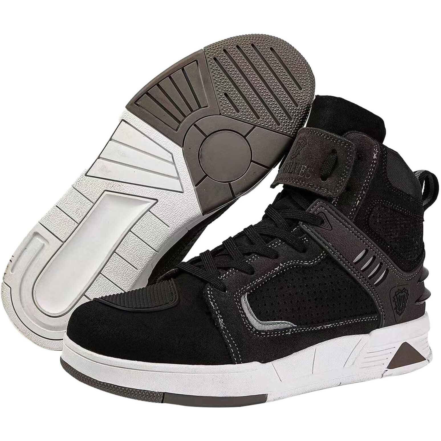 Bofucn Motorcycle Leather Boots Street Riding Shoes Anti-Slip Side Zipper Shoes For Men And Women (Black/Grey  Adult  12.5 Men/14.5 Women)