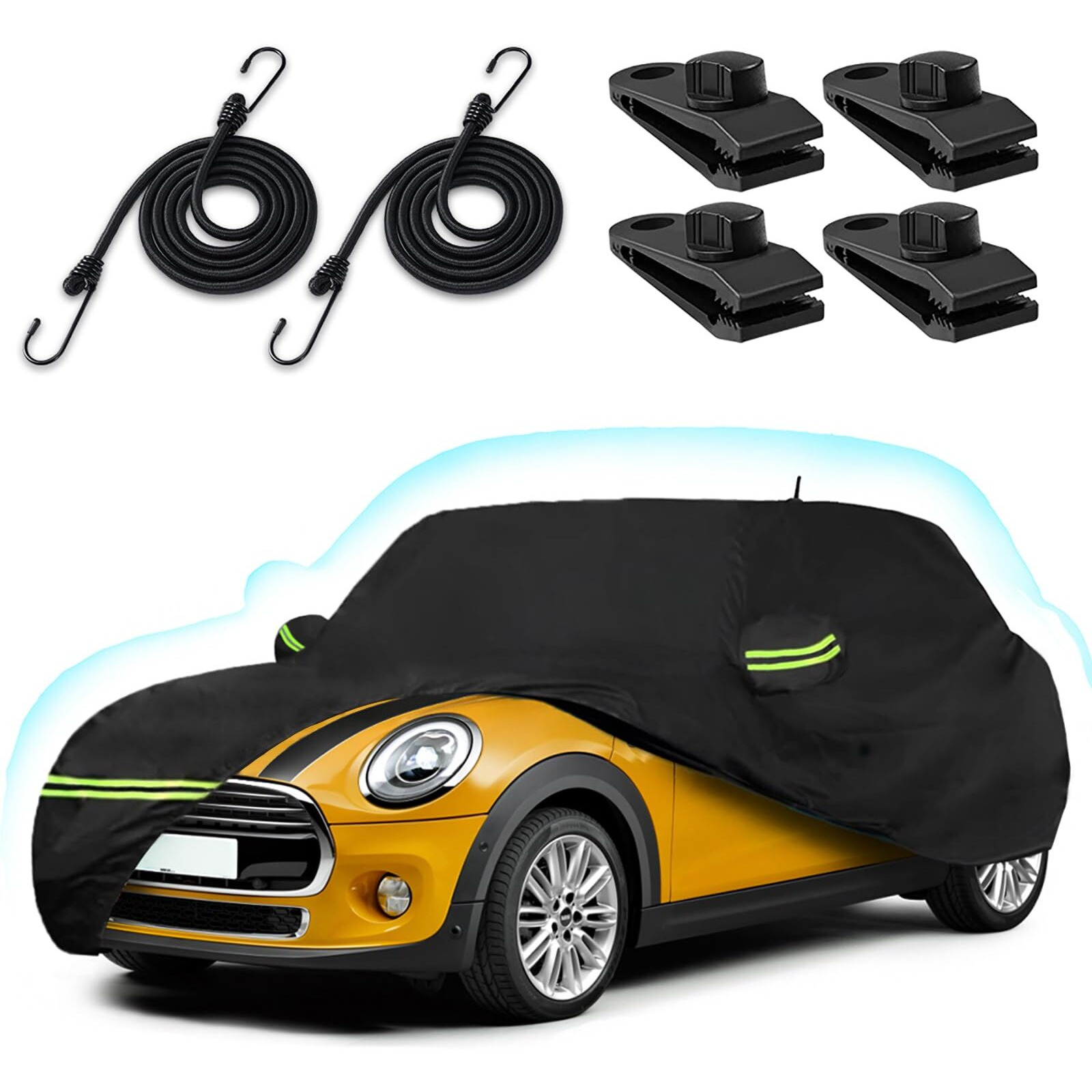 Car Covers For 2002-2025 Mini Cooper/Cooper S/Hardtop/Convertible 2-Door  210T Waterproof All Weather Cooper Full Car Cover Outdoor Custom-Fit Cotton Lining Windproof Cover With Door Zipper(Black)