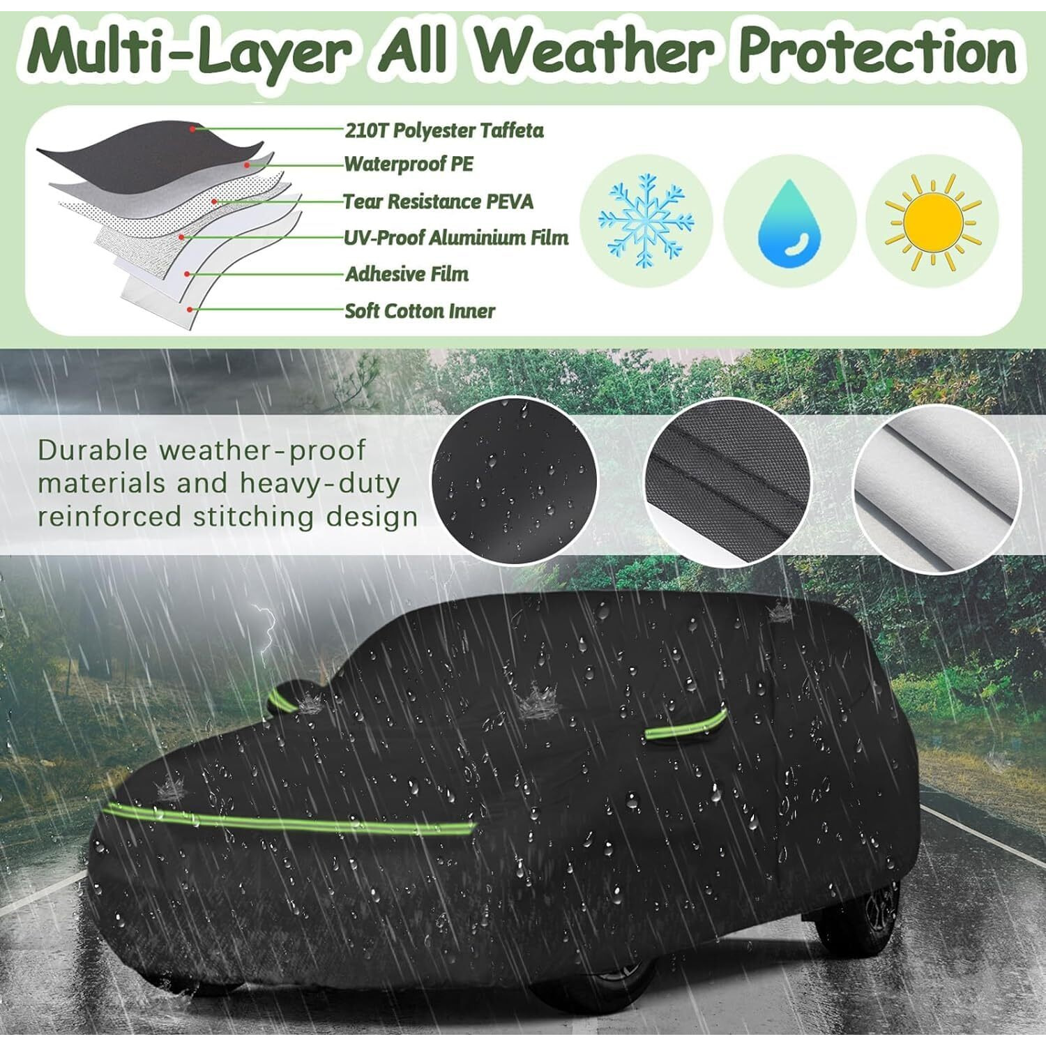Car Covers For 2002-2025 Mini Cooper/Cooper S/Hardtop/Convertible 2-Door  210T Waterproof All Weather Cooper Full Car Cover Outdoor Custom-Fit Cotton Lining Windproof Cover With Door Zipper(Black)