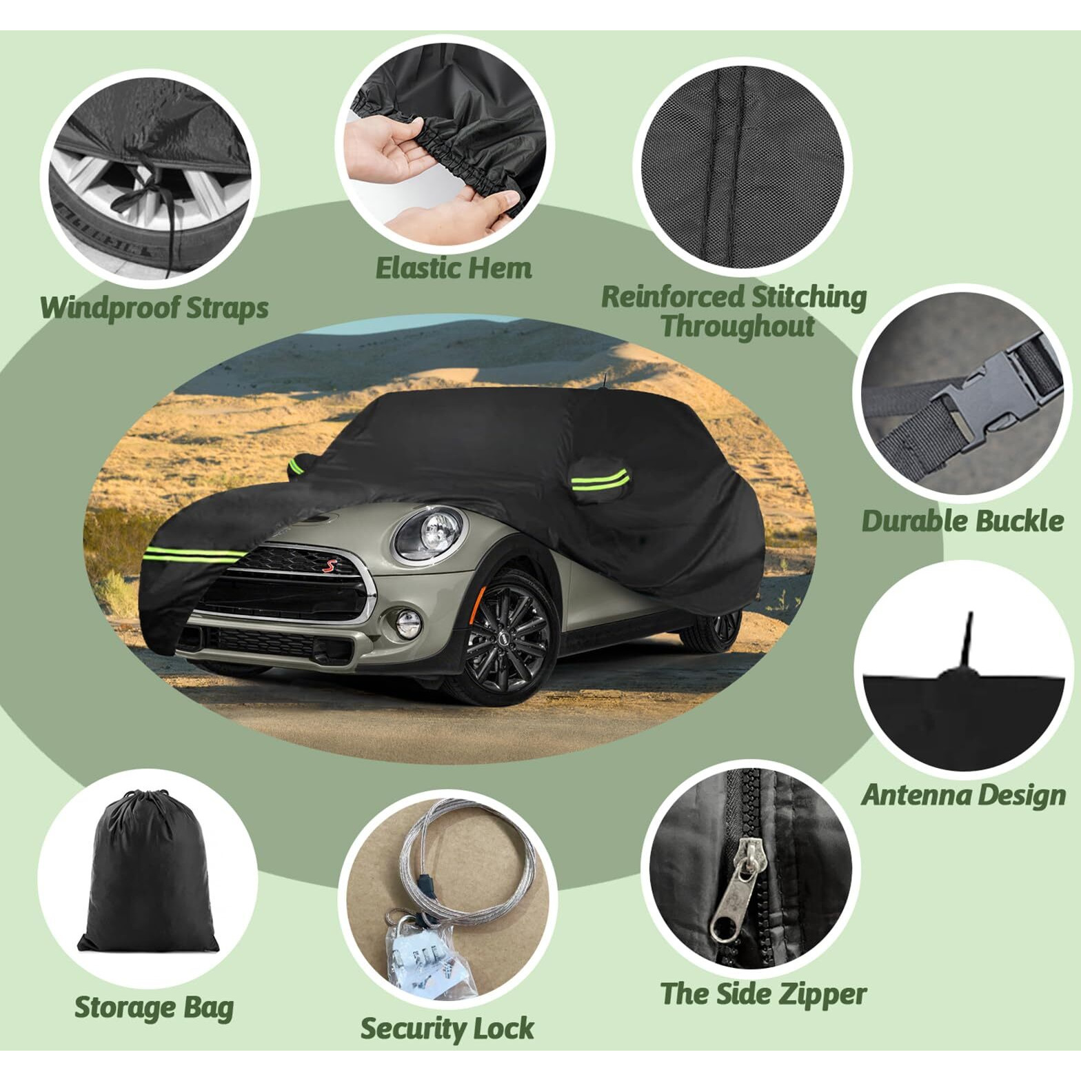Car Covers For 2002-2025 Mini Cooper/Cooper S/Hardtop/Convertible 2-Door  210T Waterproof All Weather Cooper Full Car Cover Outdoor Custom-Fit Cotton Lining Windproof Cover With Door Zipper(Black)