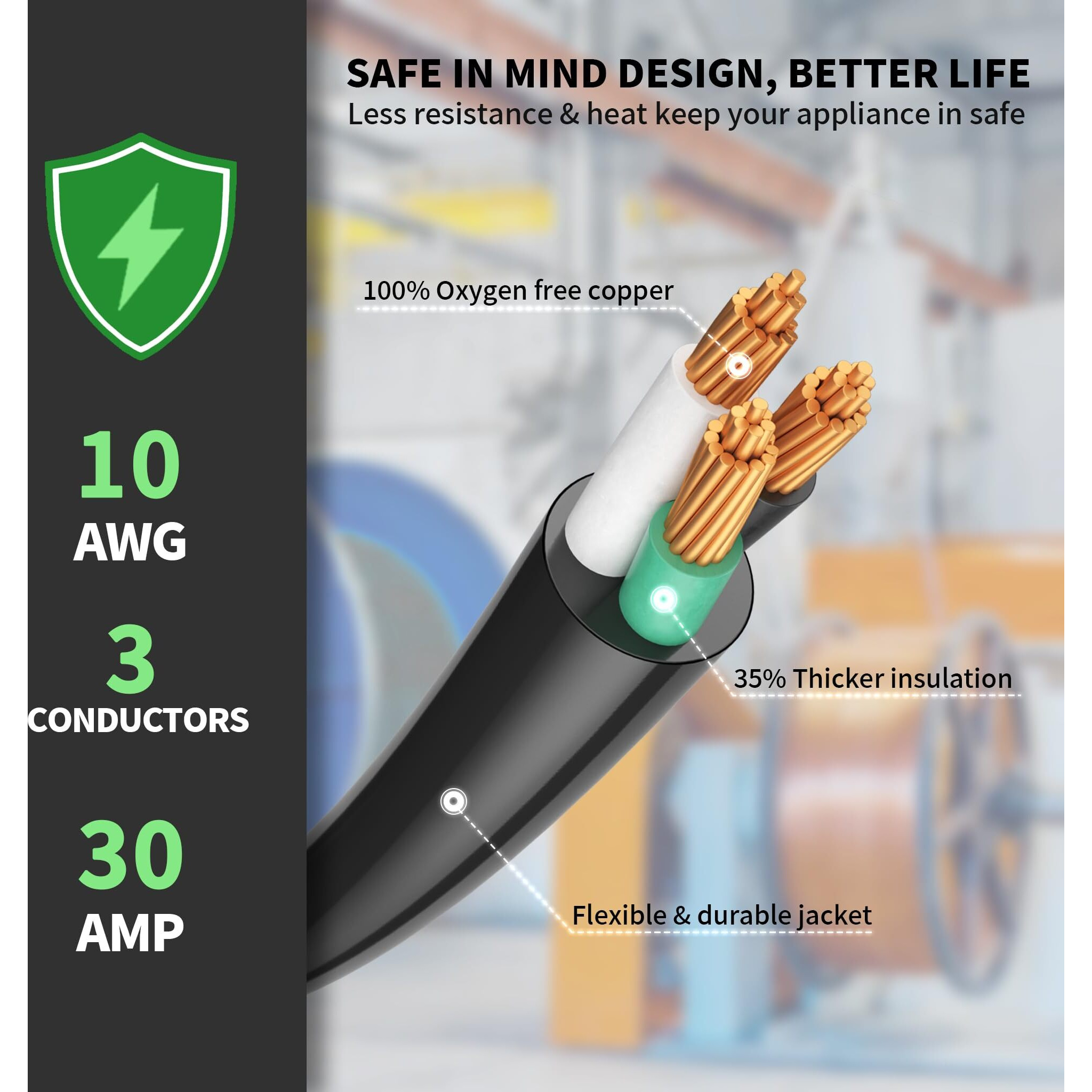 Powgrn 30 Amp Rv Extension Cord 75 Ft Outdoor With Grip Handle  Flexible Heavy Duty 10/3 Gauge Stw 3 Prong Rv Power Cord Waterproof  Nema Tt-30P To Tt-30R  Black-Green  Etl Listed