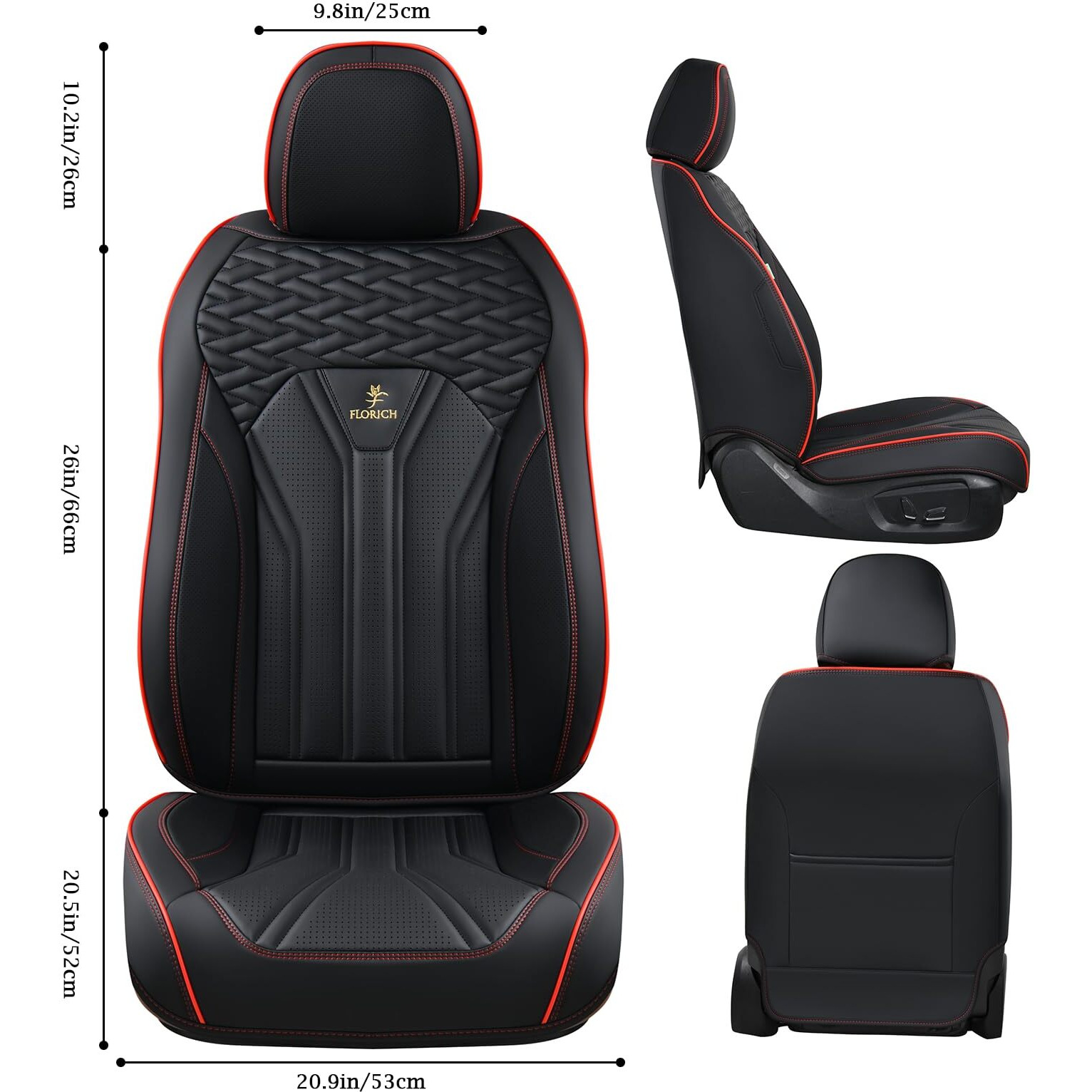 Florich Seat Covers For Cars  Waterproof Seat Covers  Leather Car Seat Covers 2 Pack  Universal Seat Cushion Protector For Most Cars Trucks Suv-Black&Red Line