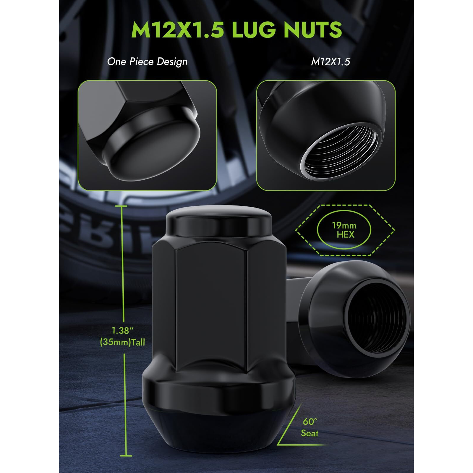 Autoptim M12X1.5 Lug Nuts - Replacement For 1984-2023 Toyota 4Runner  1995-2022 Tacoma  2000-2006 Tundra Aftermarket Wheel Lug Nuts  19Mm Hex Black Soild One-Piece Closed End Tire Lug Nut (24Pcs)