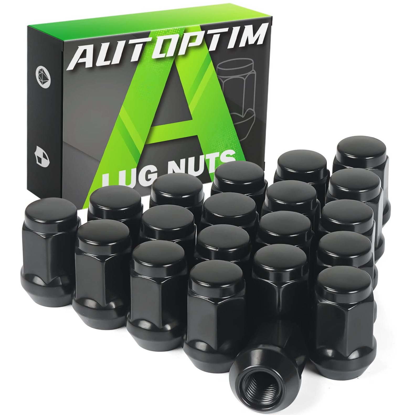 Autoptim 1/2-20 Lug Nuts - Replacement For 1987-2018 Jeep Wrangler Jk  2002-2012 Liberty  1993-2010 Grand Cherokee  Black 19Mm Hex 1.38"" Tall  1/2""-20 Closed End Aftermarket Wheel Lug Nuts (20Pcs)