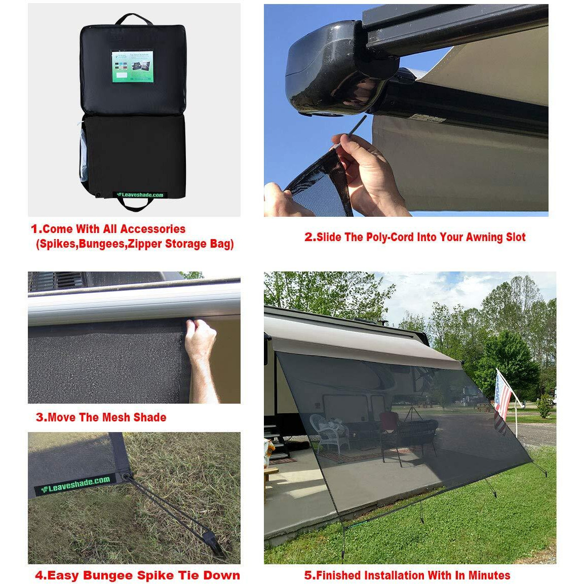 Leaveshade Rv Awning Sun Shade Screen 10' X 18' 3'' (Fit For 19' Awning)- Mesh Sunshade Block Rv Awning Front Sun Galary Motorhome Camping Trailer Awning Shadescreen - 3 Year Warranty (Black)