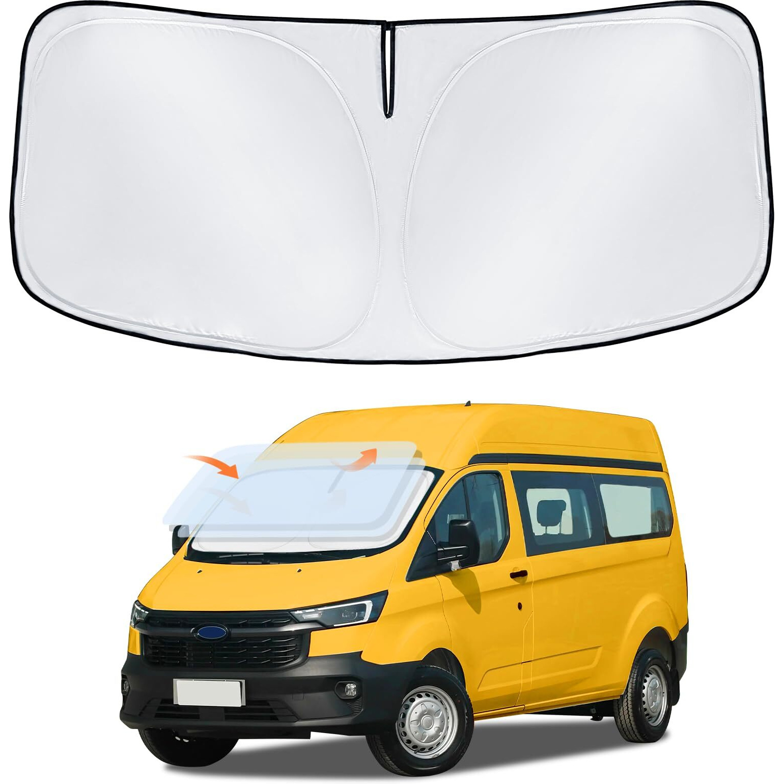 Sun Shade Sunshade For Ford Transit Windshield Cover  4-Layer Front Window Shade Custom For Transit 2015-2025 Xl Wagon Xlt Cargo Vehicle Connect Van Xl Sun Visor 240T Shade Blocks Uv Rays