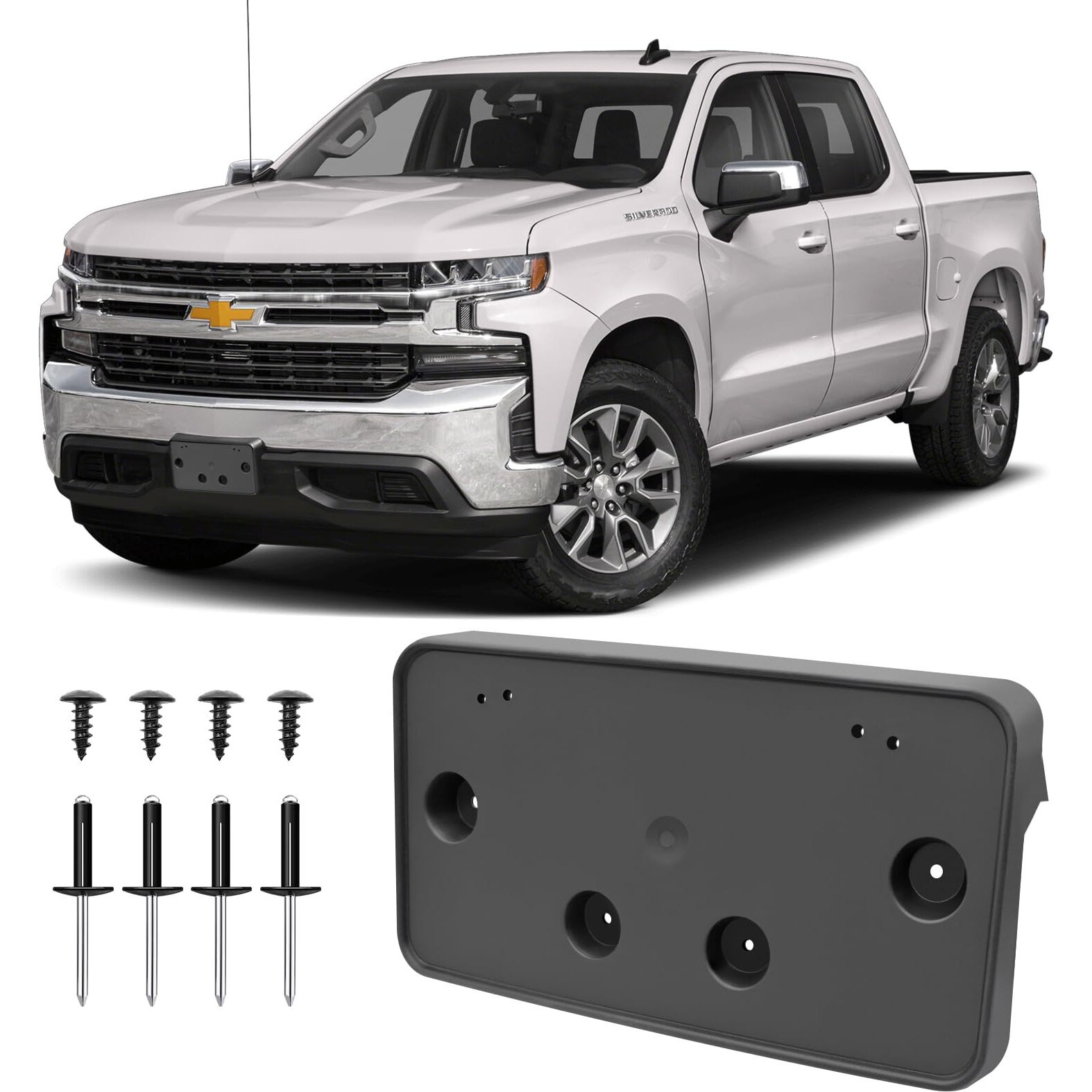 Front License Plate Frame For Chevy Silverado 1500 2019-2022 Licence Plate Holder Fits Perfectly With Curvature Of Front Silverado License Plate Frame Replace Oe Gm1068200 84428905