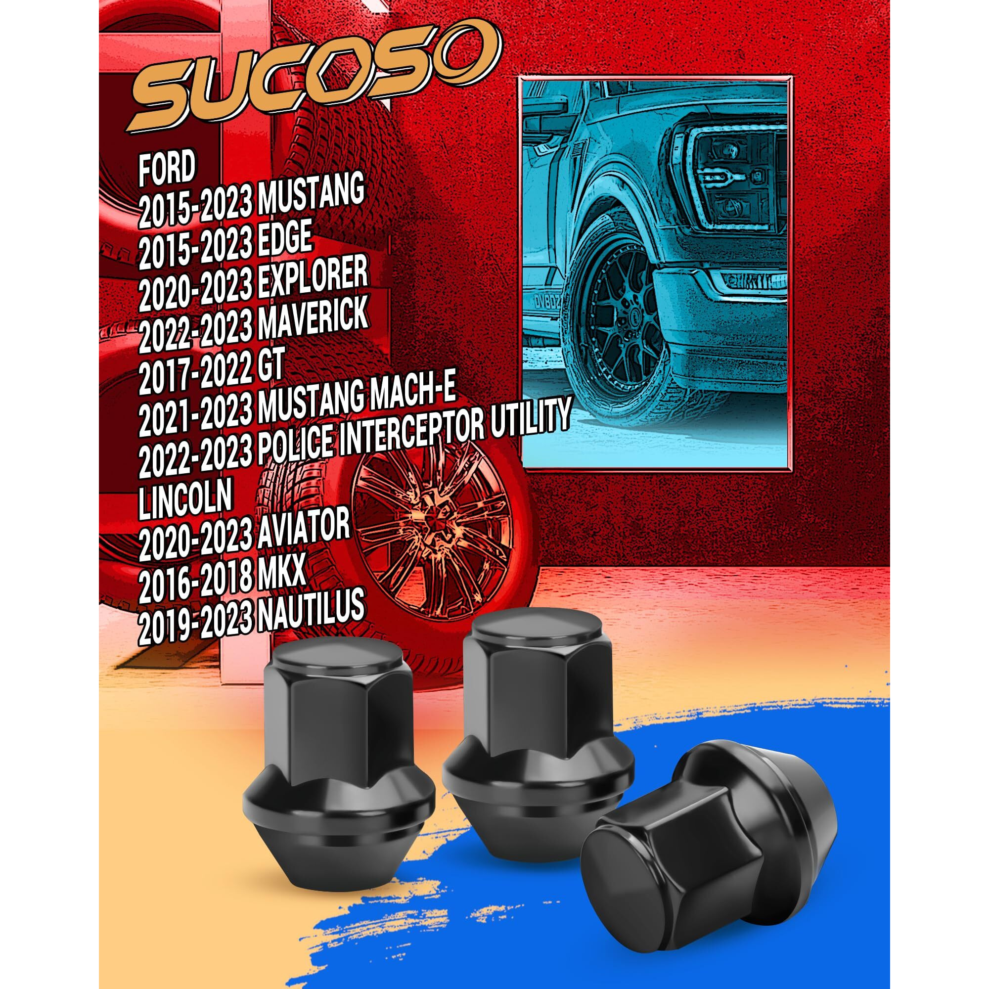 M14X1.5 Stock Lug Nuts Fit For 2015-2023 Ford Mustang Edge  20Pcs Black Oem Style Lug Nuts With 1.5"" Length And 13/16"" Hex For 2020-2023 Ford Explorer | 2022-2023 Maverick  OeAcpz-1012-M Acpz-1012-D