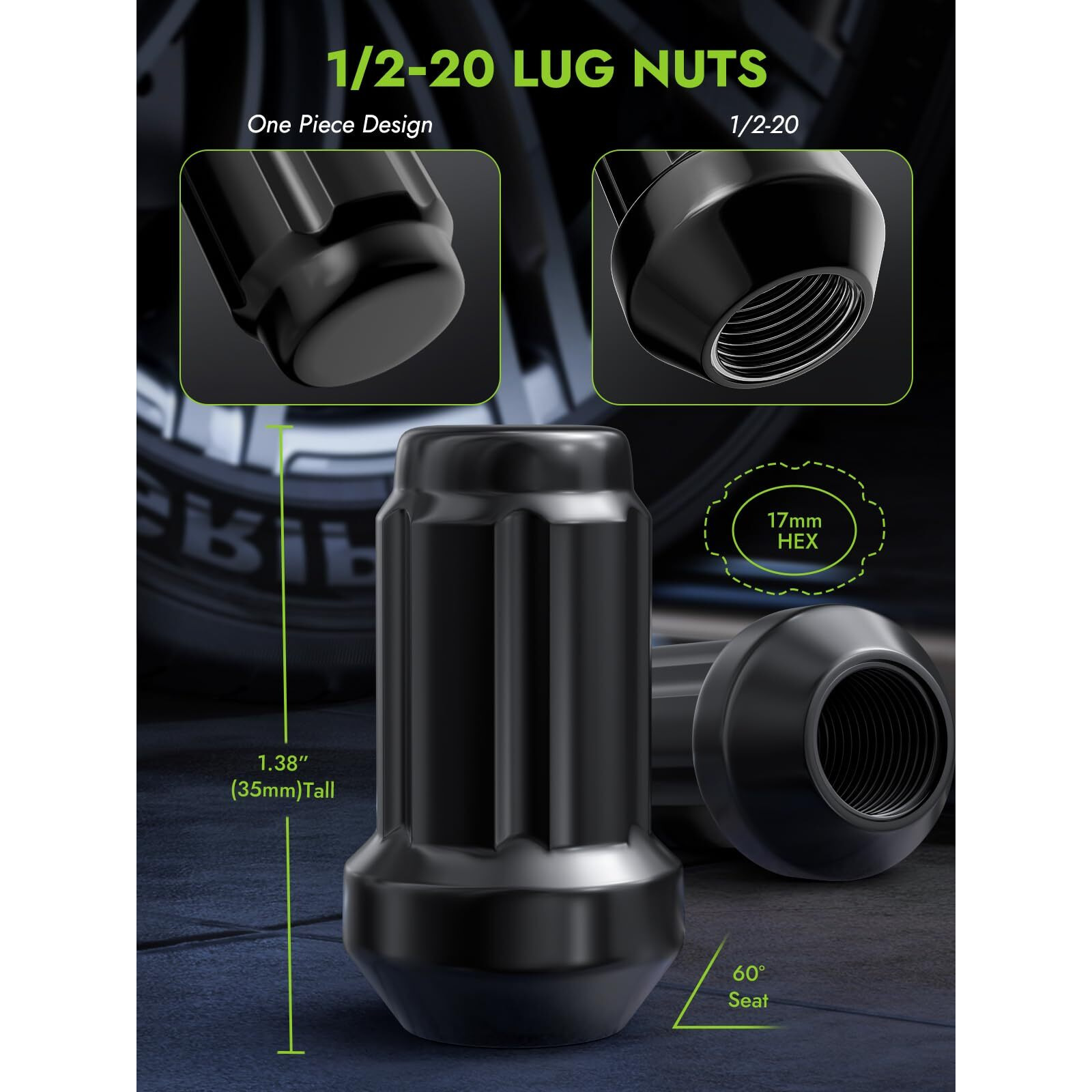 Autoptim 1/2-20 23Pcs Lug Nuts - Replacement For 1987-2018 Jeep Wrangler Jk  2002-2012 Liberty  1993-2010 Grand Cherokee Aftermarket Wheel  17Mm Hex  Black Closed End Short Nuts With Socket Key