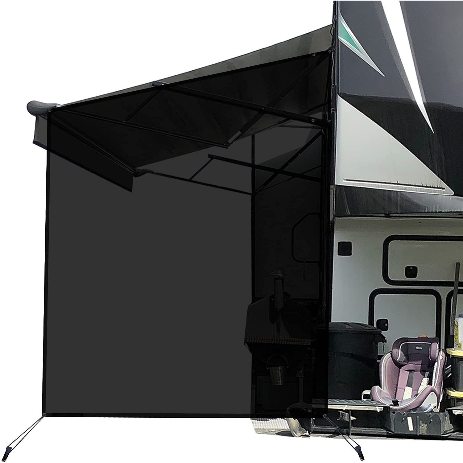 Leaveshade Rv Awning Side Sun Shade Screen (9'X7') Mesh Screen Shade For Camper Awning Sunshade Motorhome Trailer Awning Sunscreen Shadescreen Uv Blocker - 3 Year Warranty (Black)