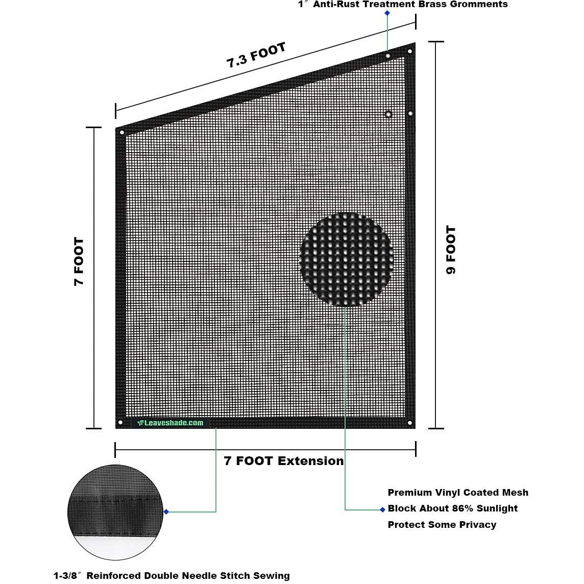 Leaveshade Rv Awning Side Sun Shade Screen (9'X7') Mesh Screen Shade For Camper Awning Sunshade Motorhome Trailer Awning Sunscreen Shadescreen Uv Blocker - 3 Year Warranty (Black)