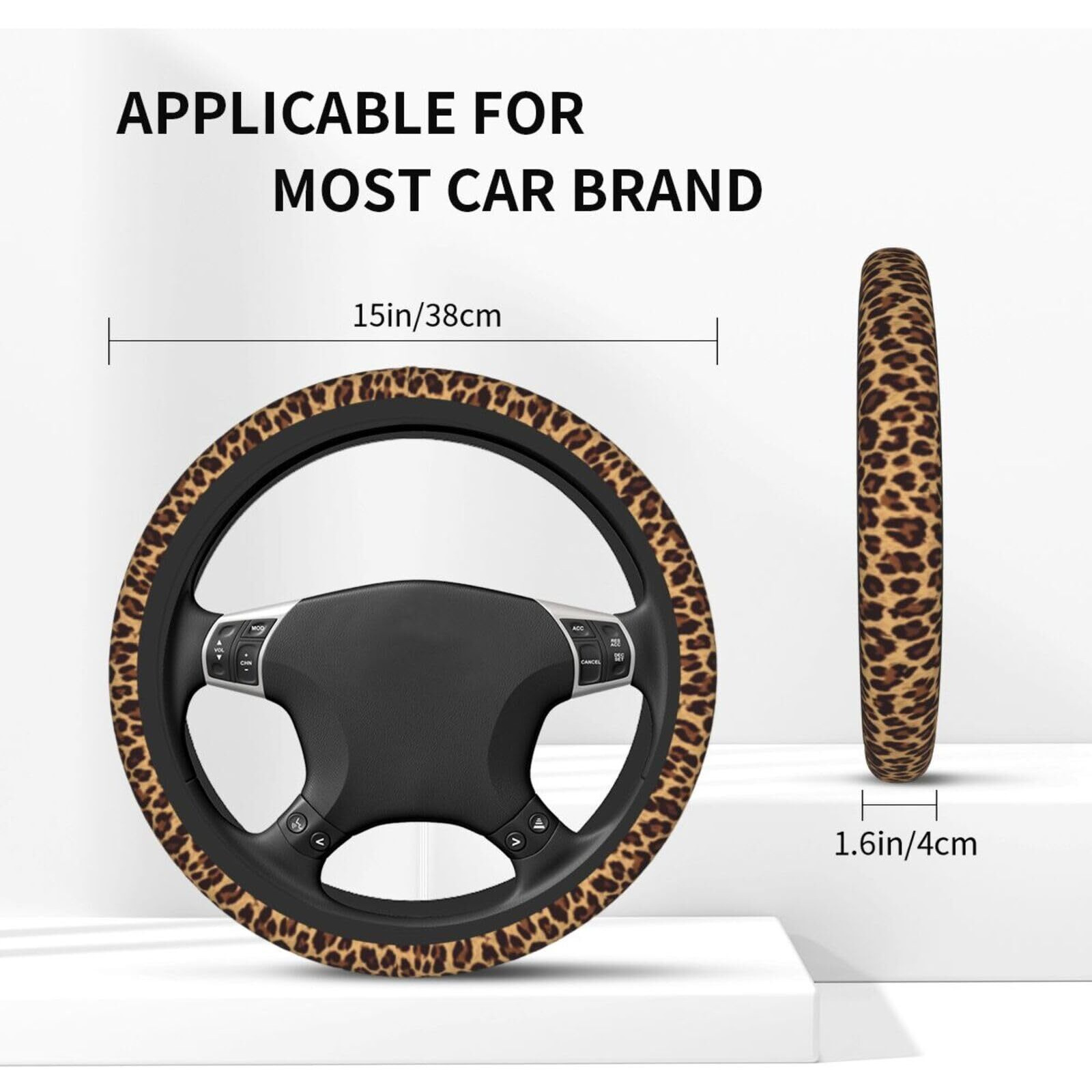 Leopard Steering Wheel Covers Non Slip Neoprene Steering Wheel Protector Cover Universal 15 Inch For Men Women