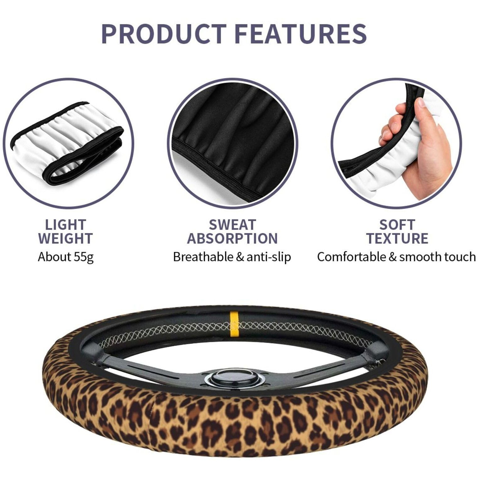 Leopard Steering Wheel Covers Non Slip Neoprene Steering Wheel Protector Cover Universal 15 Inch For Men Women