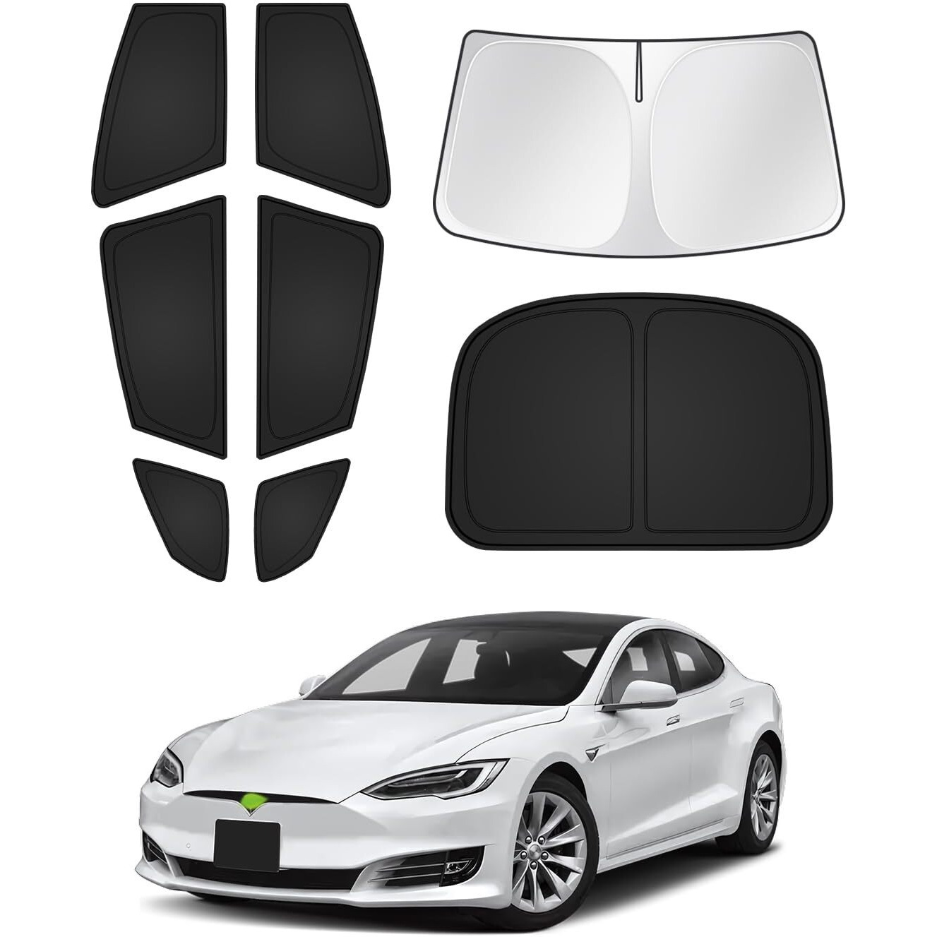 Canvcle Sunshades For Tesla Model S 2012-2024 2025 (Not For Model S Plaid/Long Range) Windshield Sun Shade Side Rear Window Shade Cover Sun Visor Shield Privacy Protection Keep Vehicle Cool Black 8Pcs