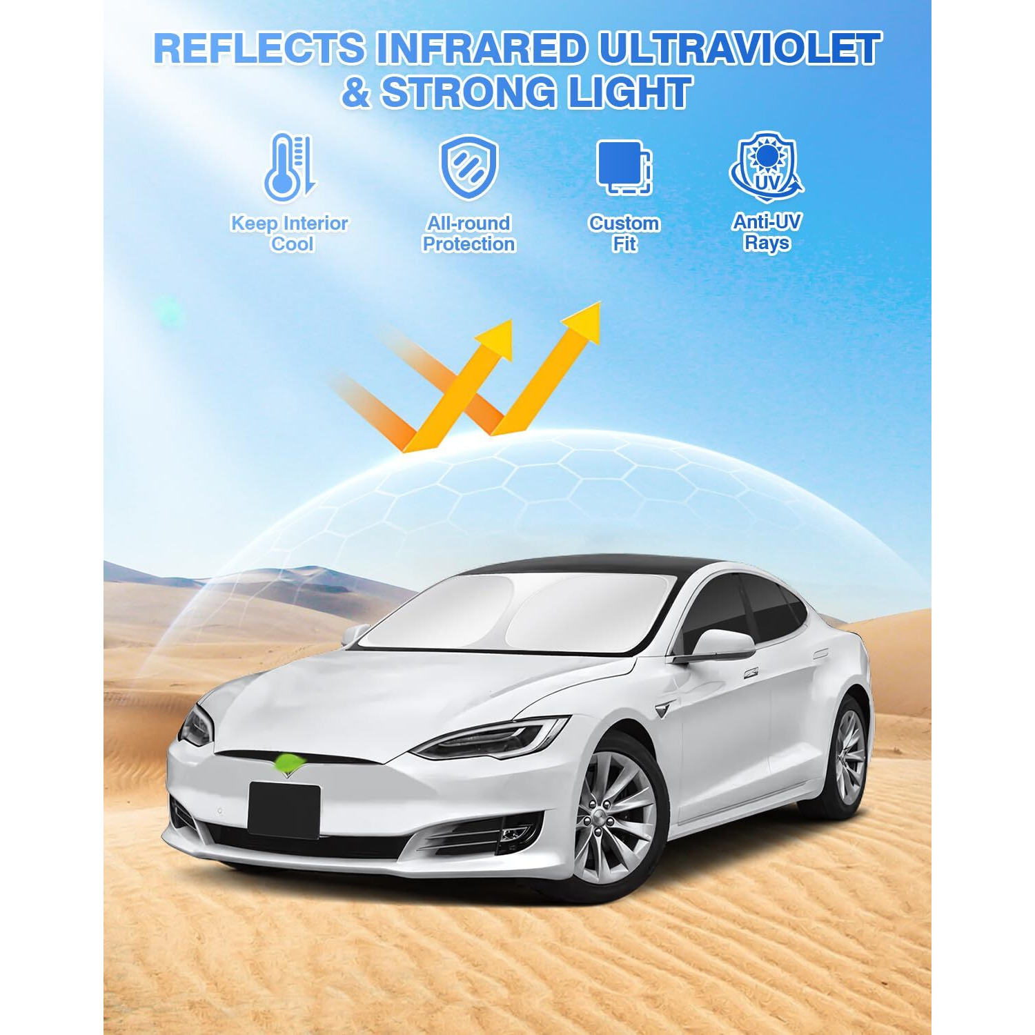 Canvcle Sunshades For Tesla Model S 2012-2024 2025 (Not For Model S Plaid/Long Range) Windshield Sun Shade Side Rear Window Shade Cover Sun Visor Shield Privacy Protection Keep Vehicle Cool Black 8Pcs