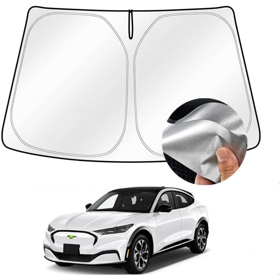 Cartist Windshield Sun Shade Fits For Ford Mustang Mach-E 2021 2022 2023 2024 2025 Accessories Foldable Car Front Window Sunshade For Mustang Mach-E Sun Visor Block Uv Rays