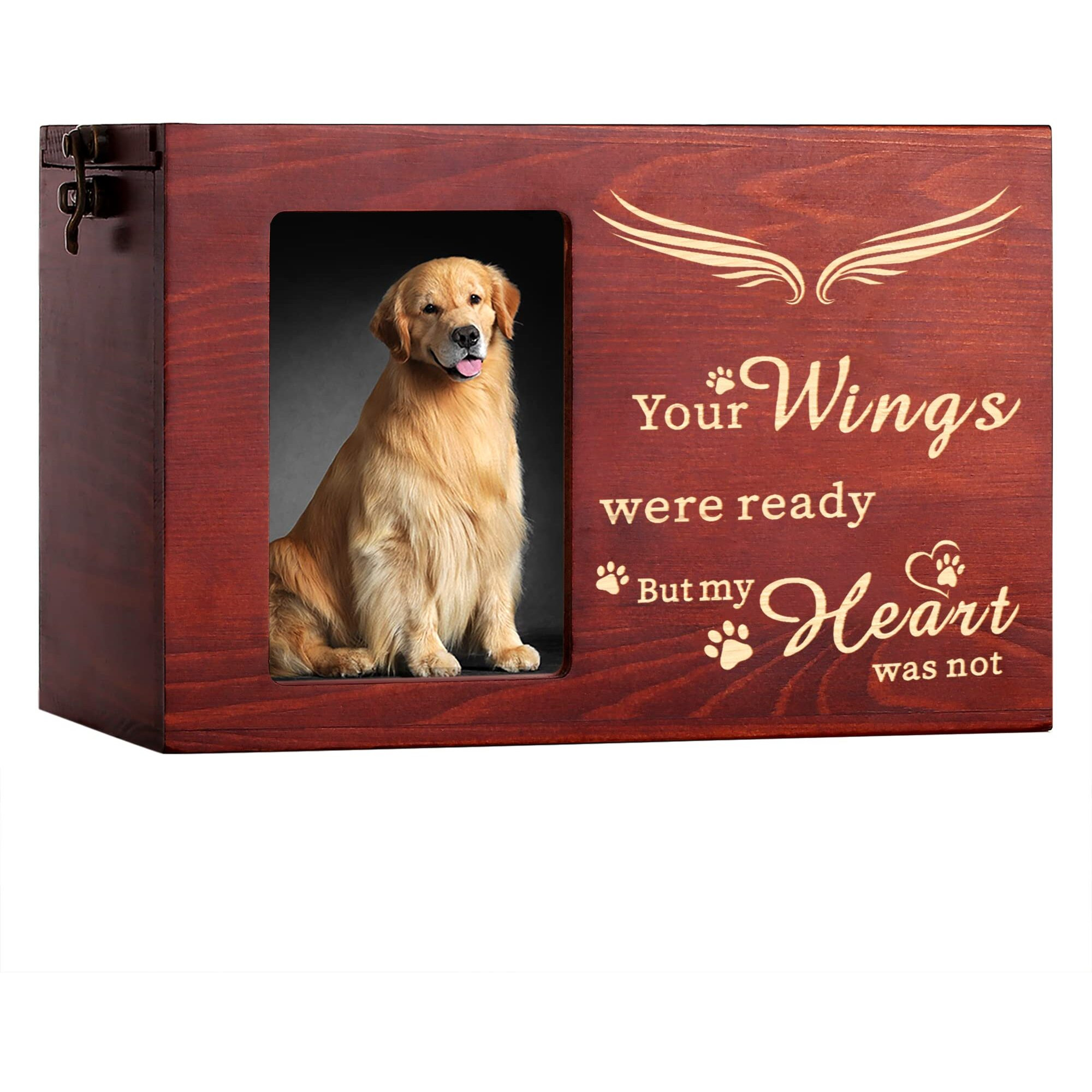 Pet Memorial Urns For Dog Or Cat Ashes  Large Wooden Funeral Cremation Urns With Photo Frame  Keepsake Memory Box With Black Flannel Lining