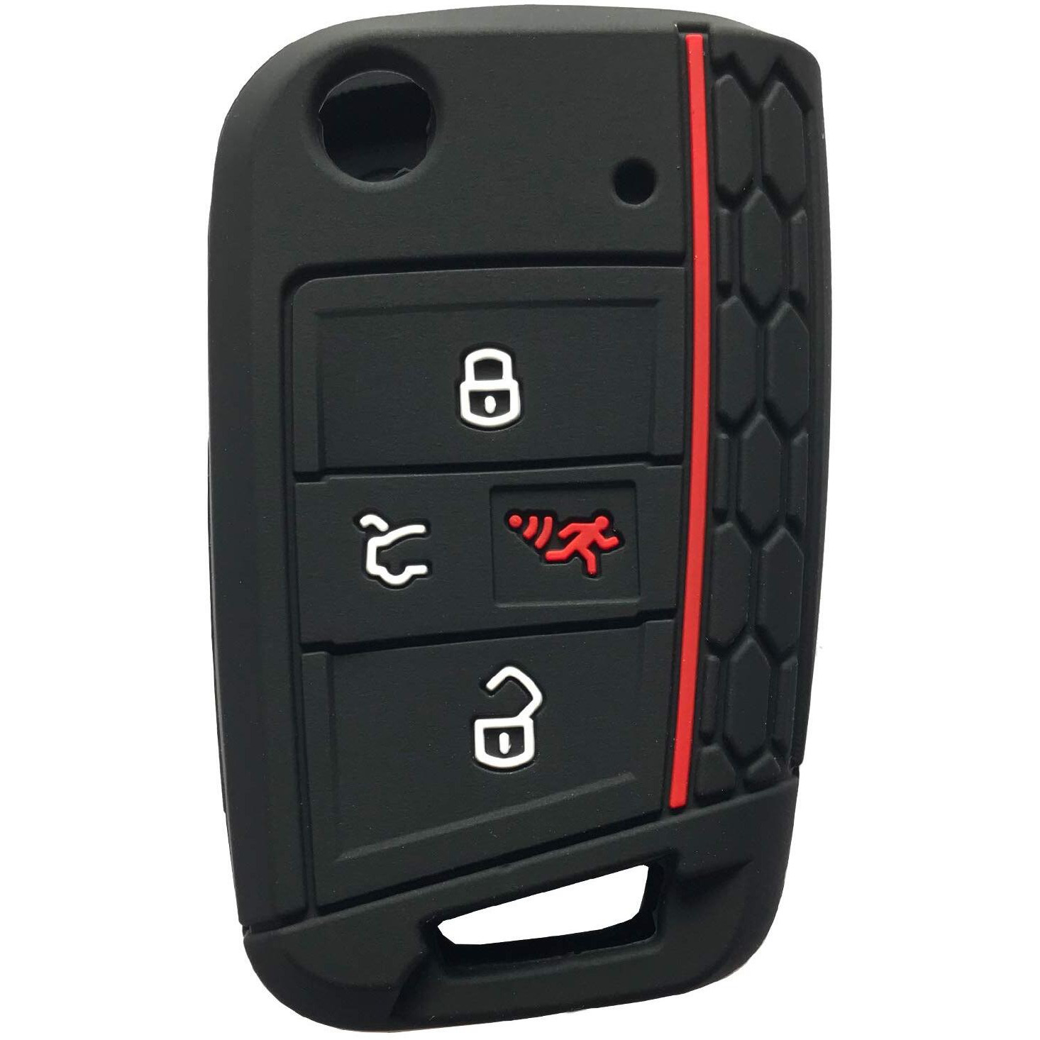 Horande 4 Button Silicone Key Cover Case Remote Fob Protector Fit For Vw 2016-2017 Golf Polo Gti 2018 2019 Tiguan Keyless Entry Remote Key Fob Skin (Black+Red)