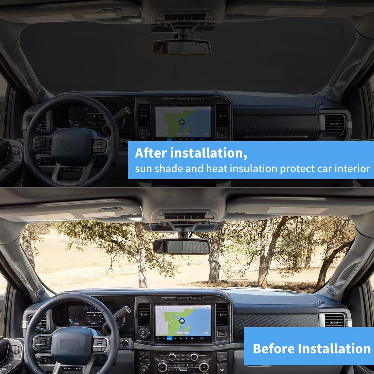 Car Windshield Sun Shade Foldable Sunshade Protector For 2015-2020 Ford F-150 F150 Lariat  King Ranch  Platinum  Xl Xlt Limited Raptor Truck Accessories  4 Layers Front Window Shade Sun Visor