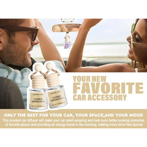 Car Air Freshener Hanging 2 Pack  Leathery Sandalwood Essential Oil Diffuser  Car Air Fresheners For Women  45+ Days Long Lasting Air Freshener For C Ar  C Ar Accessories  Made In Usa