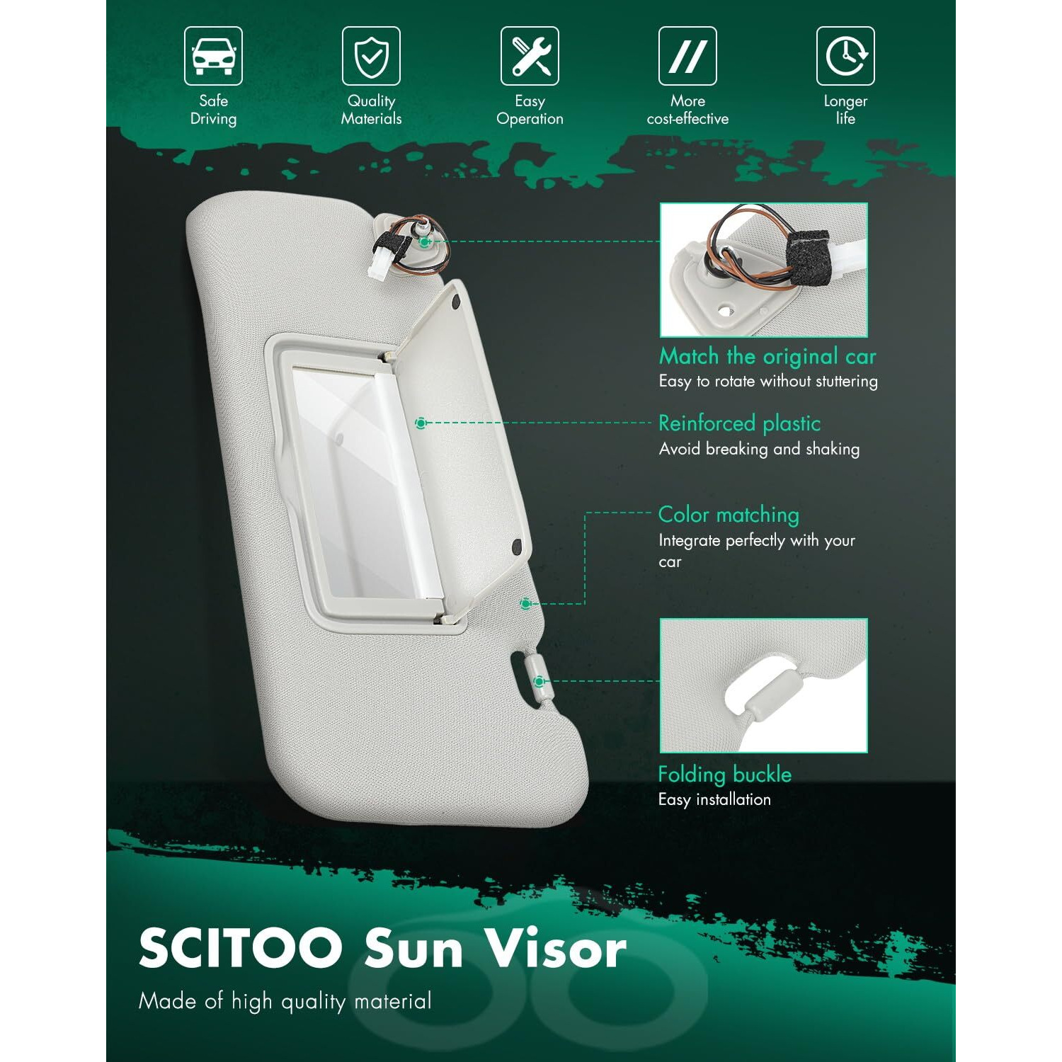 Scitoo Car Sun Visor Assbembly With Mirror Replacement For 2009-2014 For Nissan For Murano Gray With Sunroof(Left Driver Side)