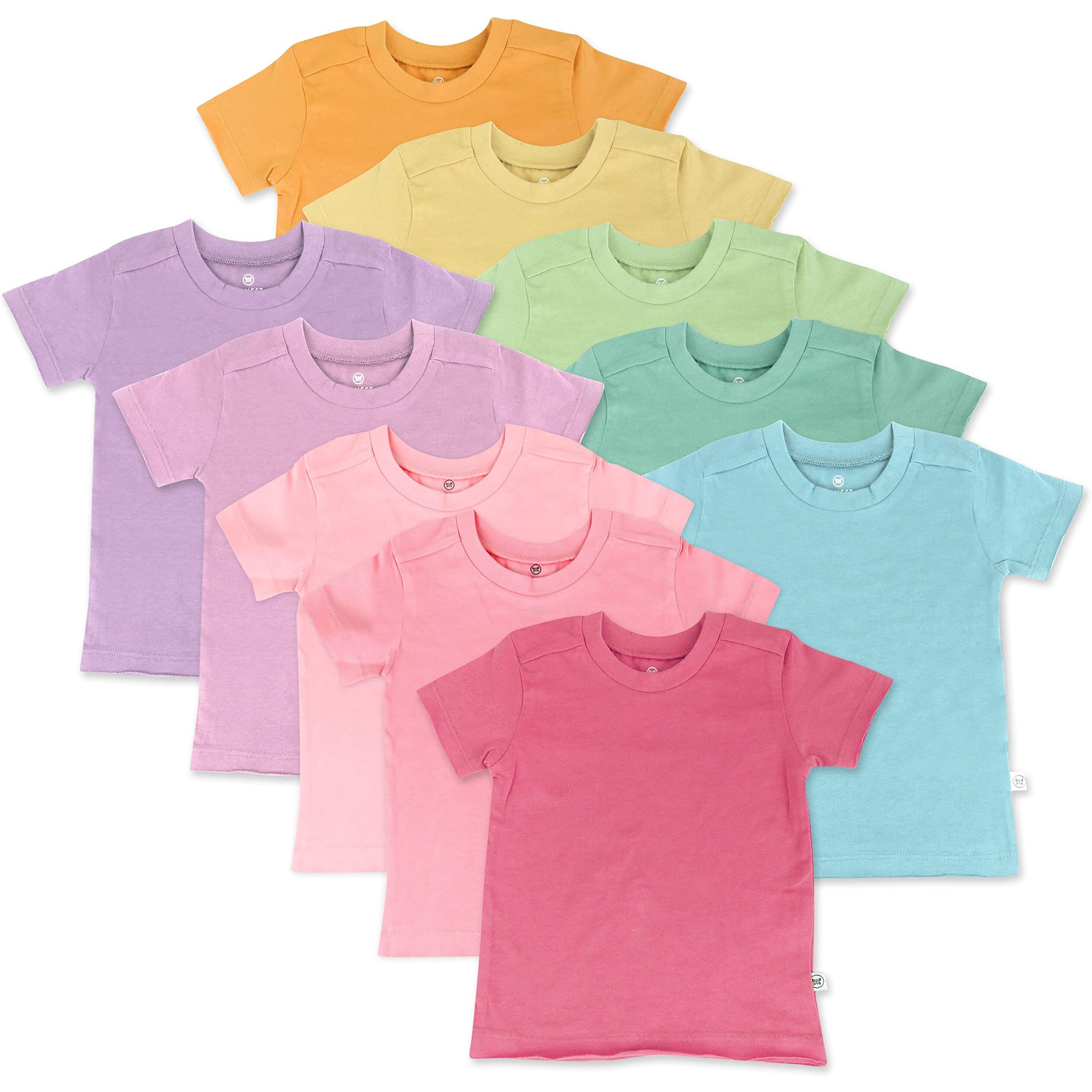 Honestbaby 10-Pack Short Sleeve T-Shirts 100% Organic Cotton Baby  Toddler  Little Kids  Boys  Unisex  Rainbow Girl  4T