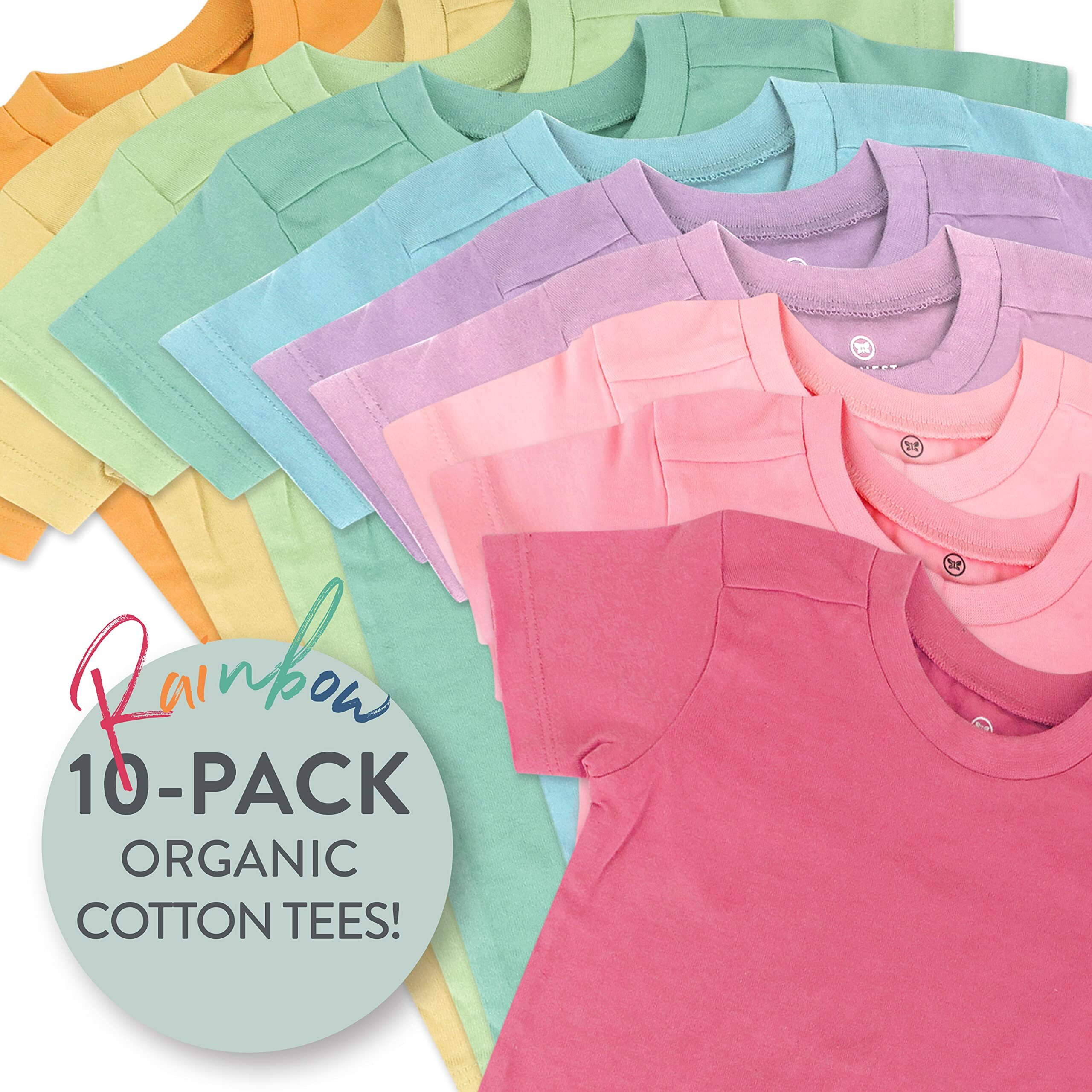 Honestbaby 10-Pack Short Sleeve T-Shirts 100% Organic Cotton Baby  Toddler  Little Kids  Boys  Unisex  Rainbow Girl  4T