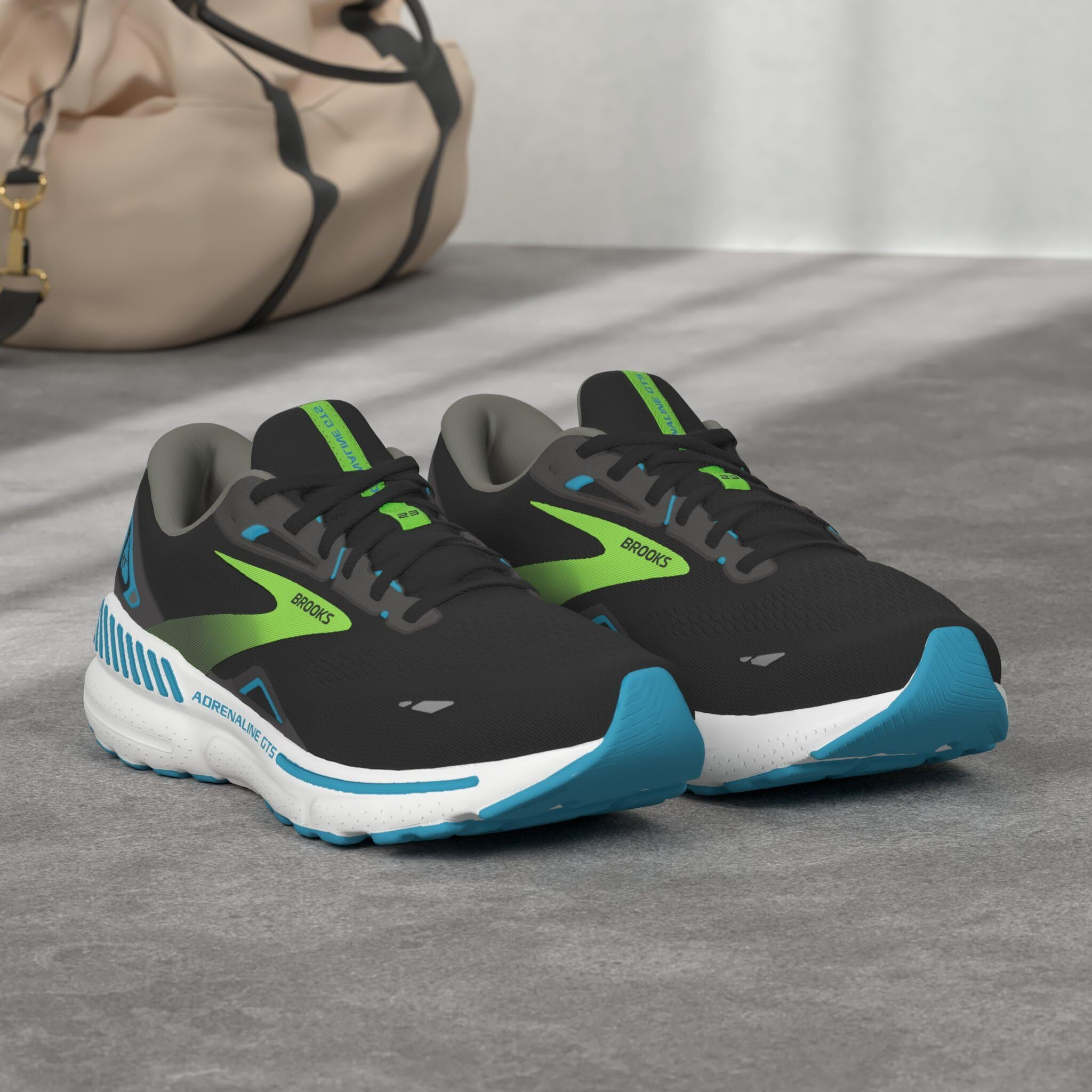 Brooks Mens Adrenaline Gts 23 Supportive Running Shoe - Black/Hawaiian Ocean/Green - 10 Narrow